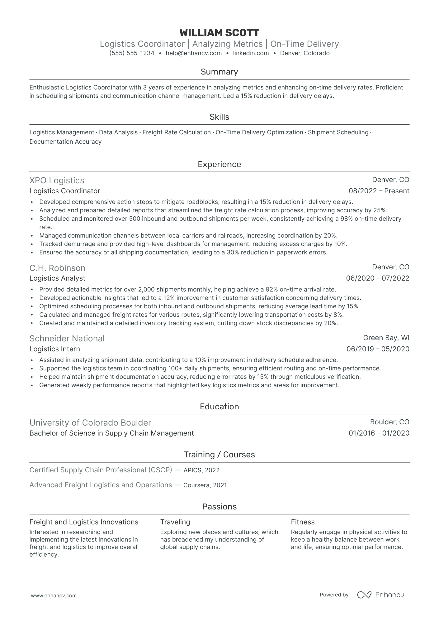 Logistics Coordinator resume example