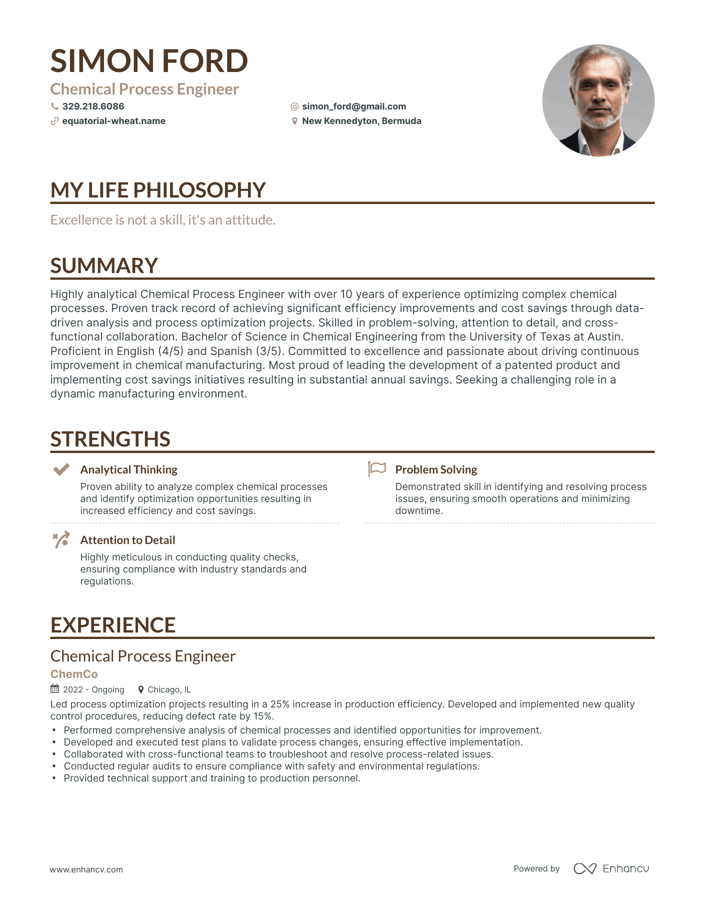 Creative Chemical Process Engineer Resume Example