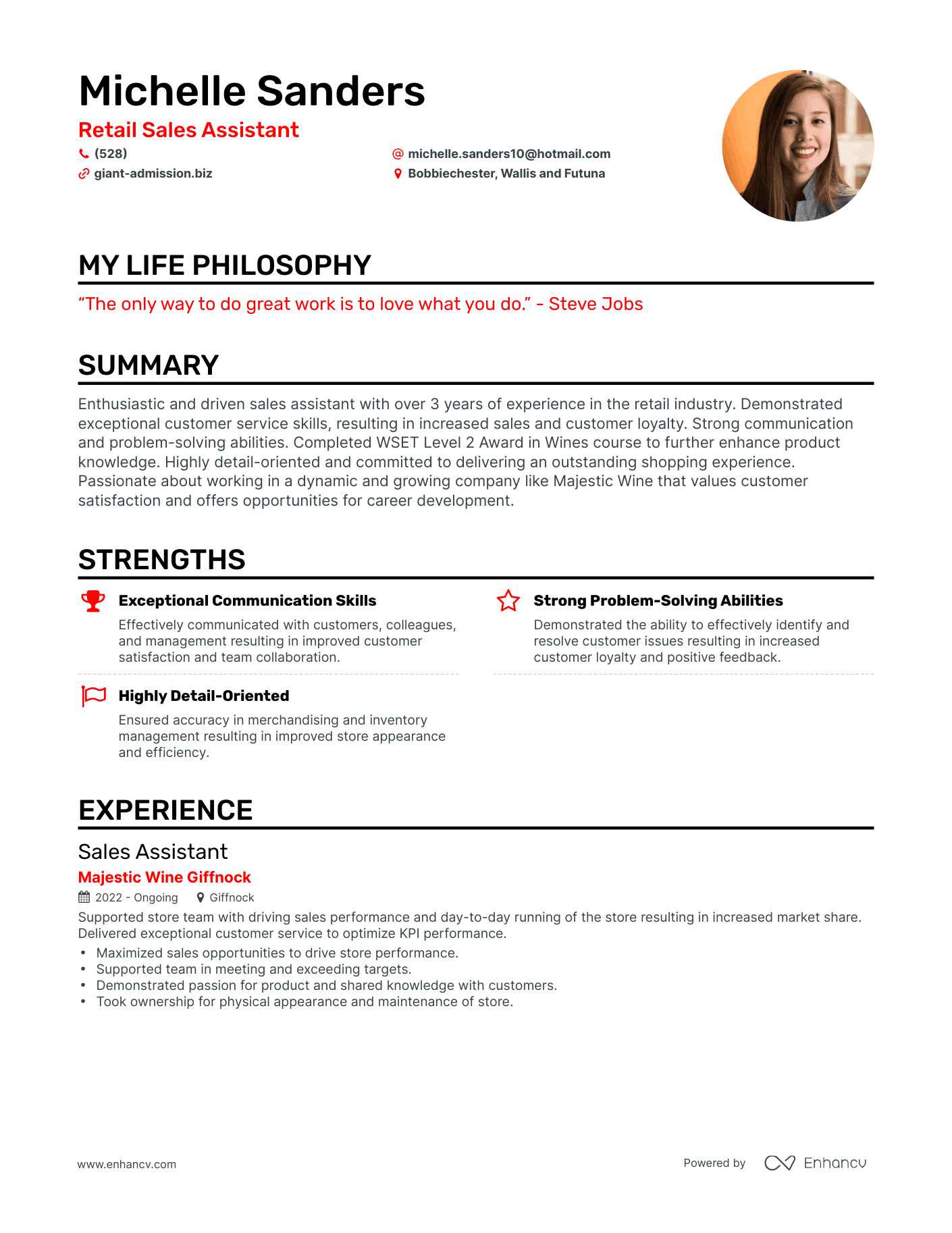 Creative Retail Sales Assistant Resume Example