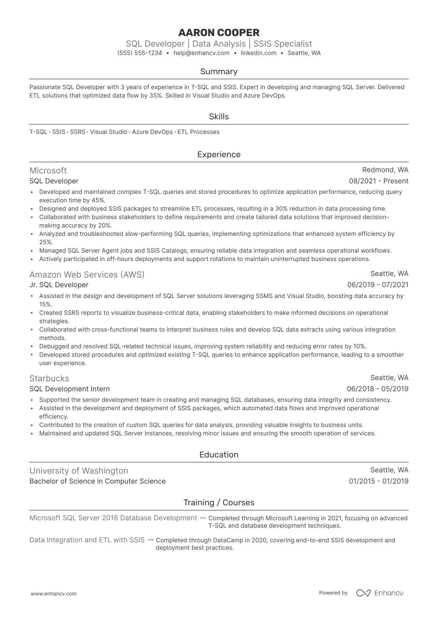 Full Stack SQL Developer resume example