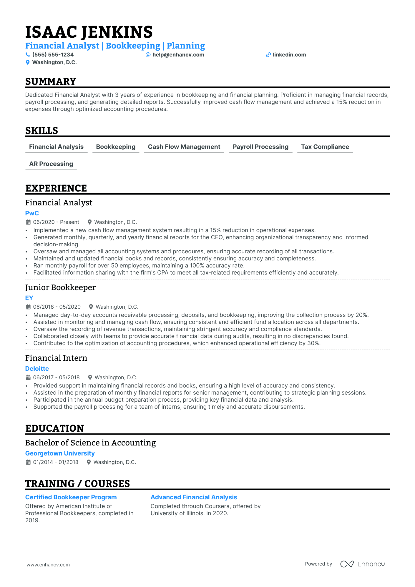 Bookkeeper resume example