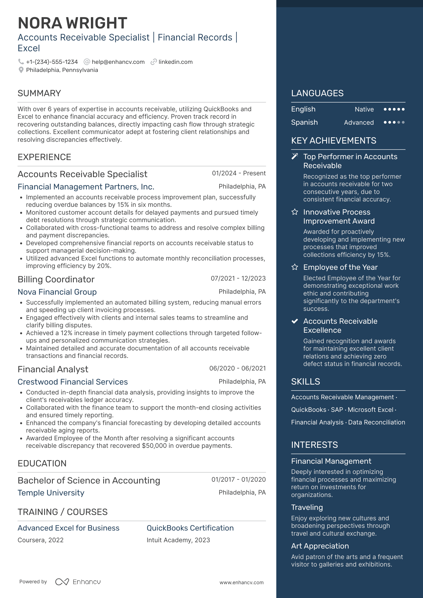 Accounts Receivable resume example