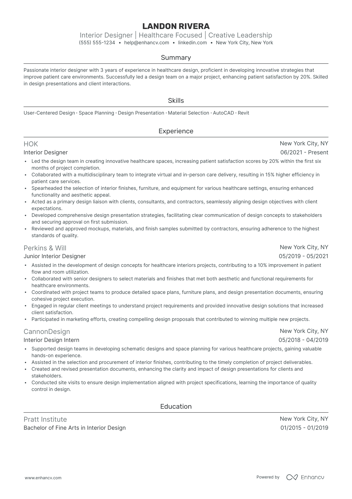 Healthcare Interior Designer resume example