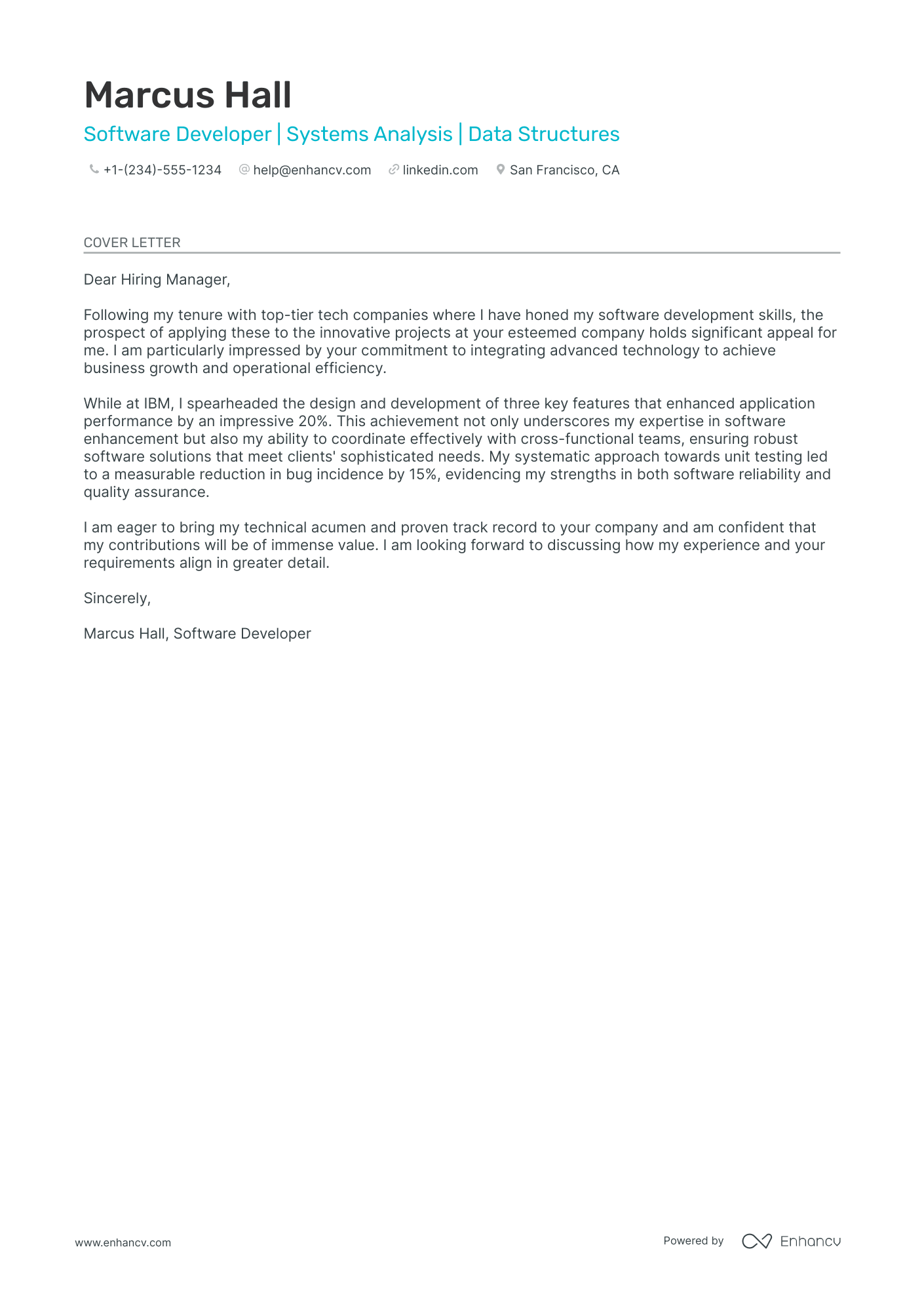 Computer Science Internship cover letter