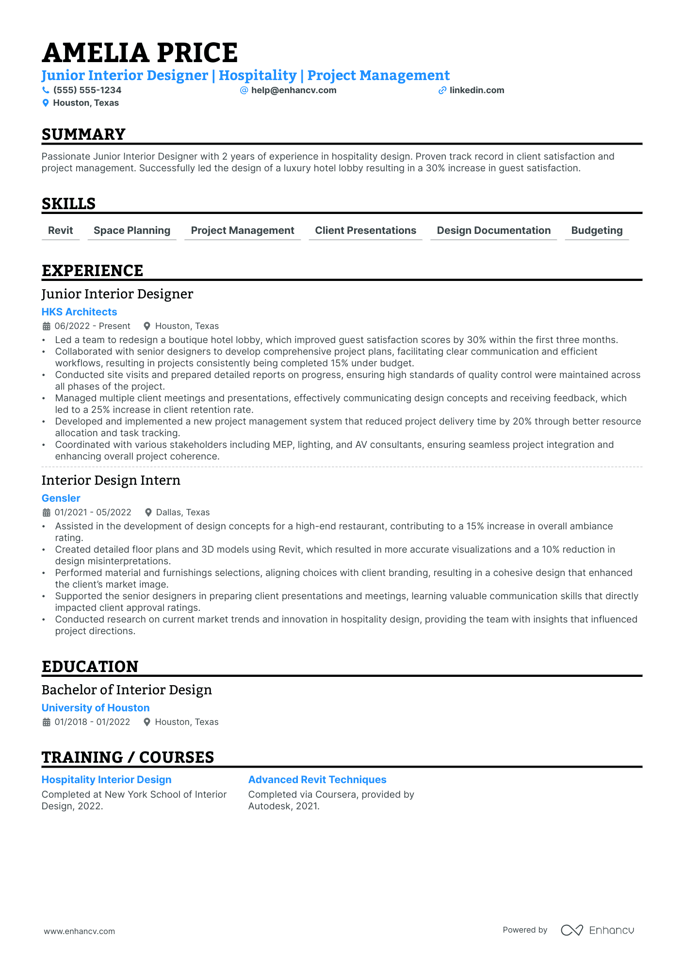 Hospitality Project Manager resume example