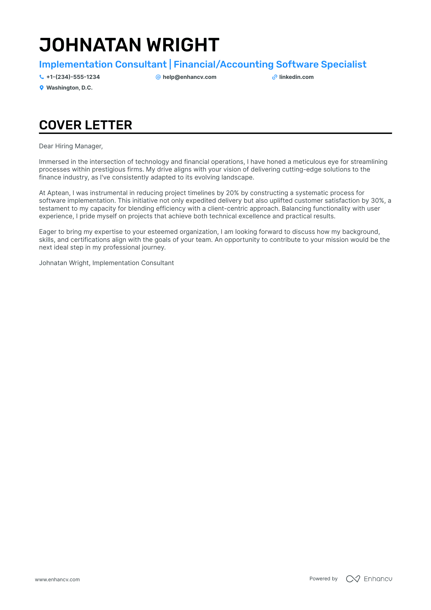 Implementation Consultant cover letter