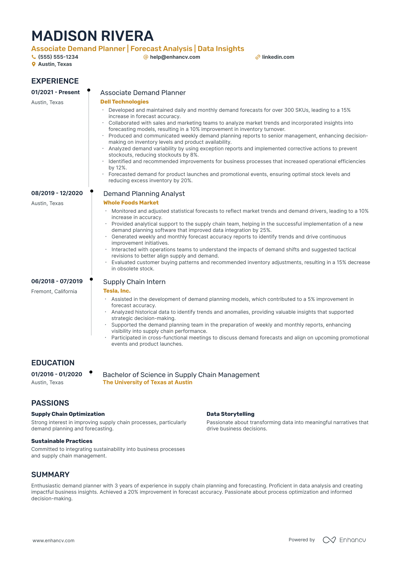 Associate Demand Planner resume example