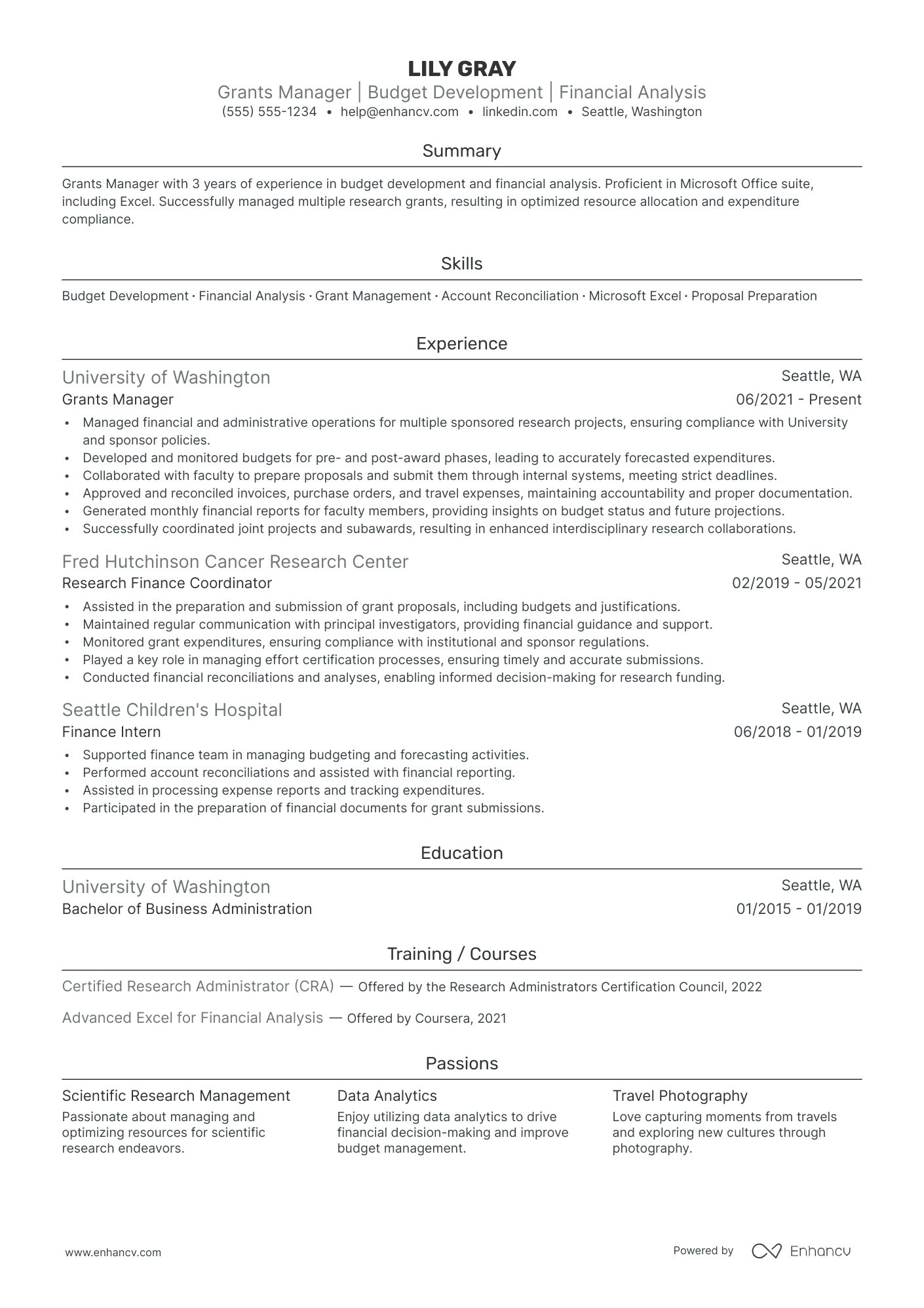 Grants Manager resume example