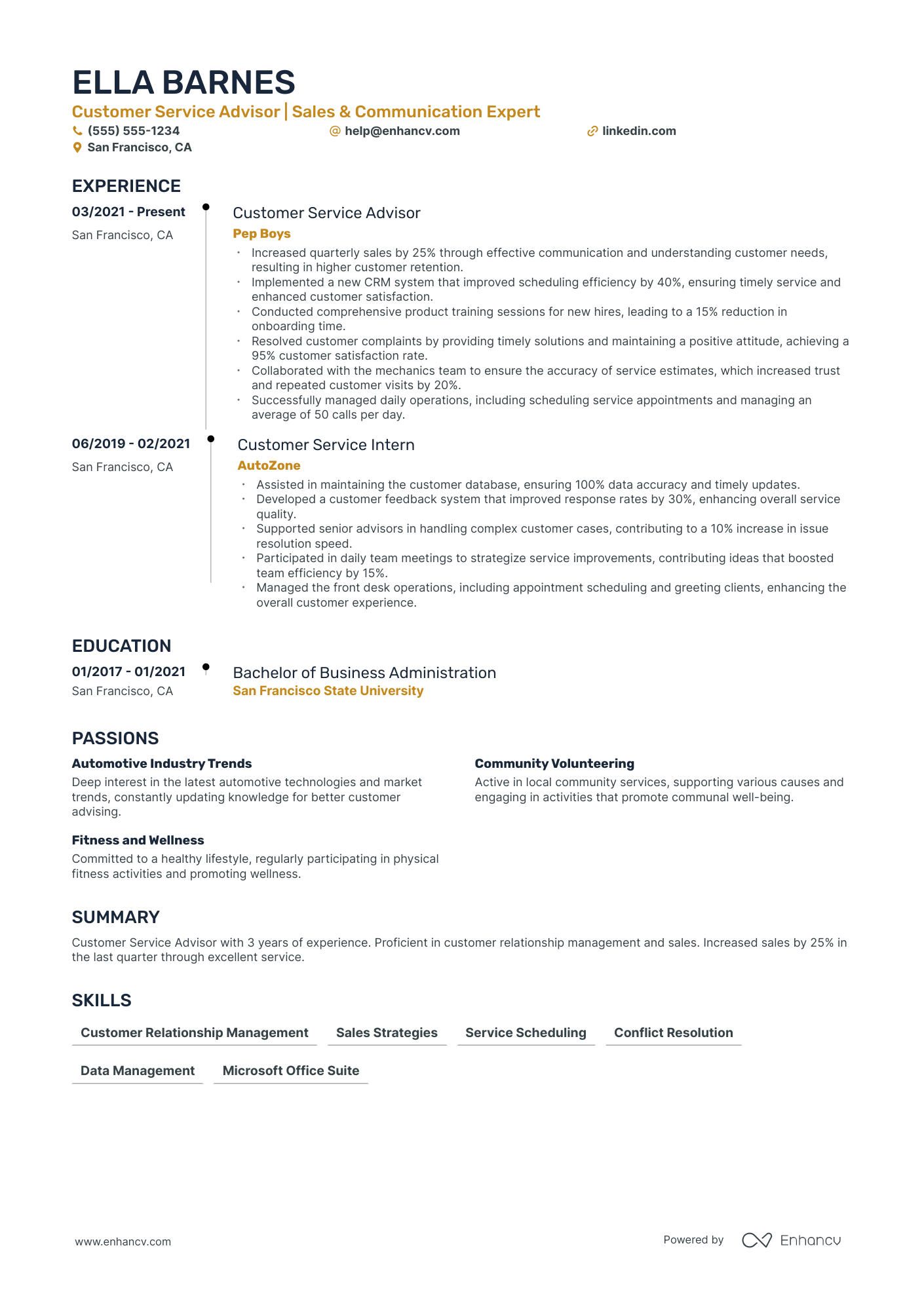 Automotive Service Advisor resume example