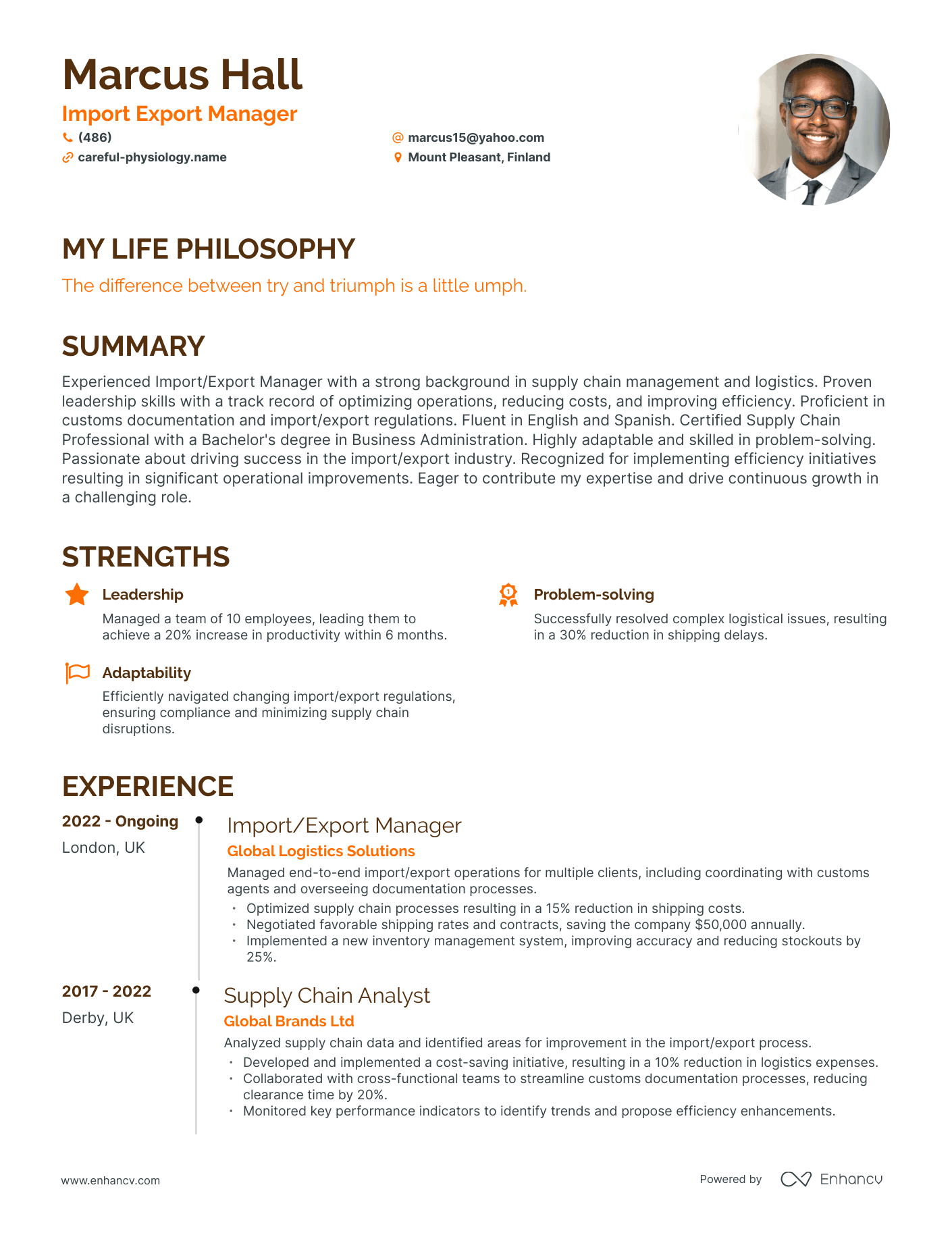 Creative Import Export Manager Resume Example
