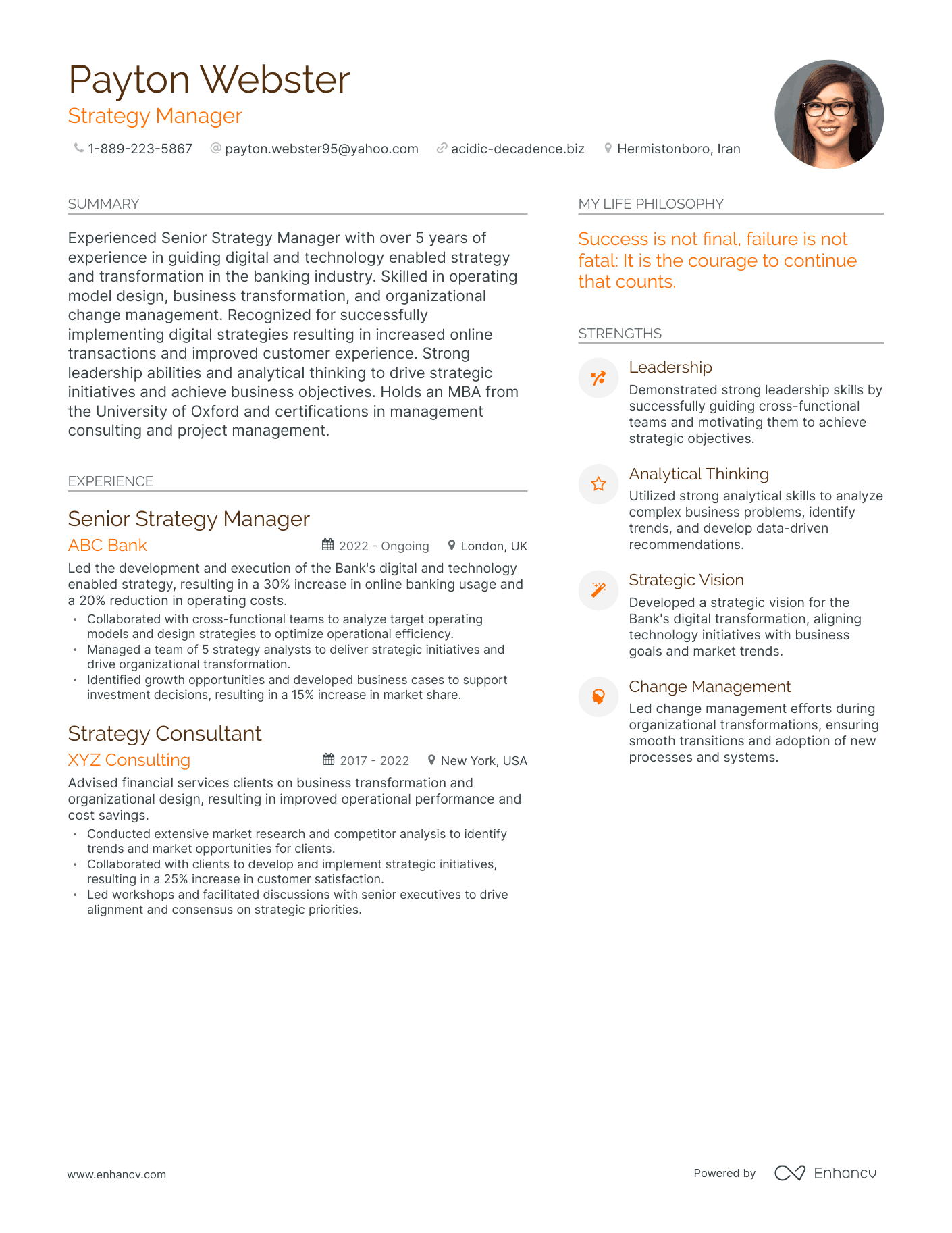 Modern Strategy Manager Resume Example
