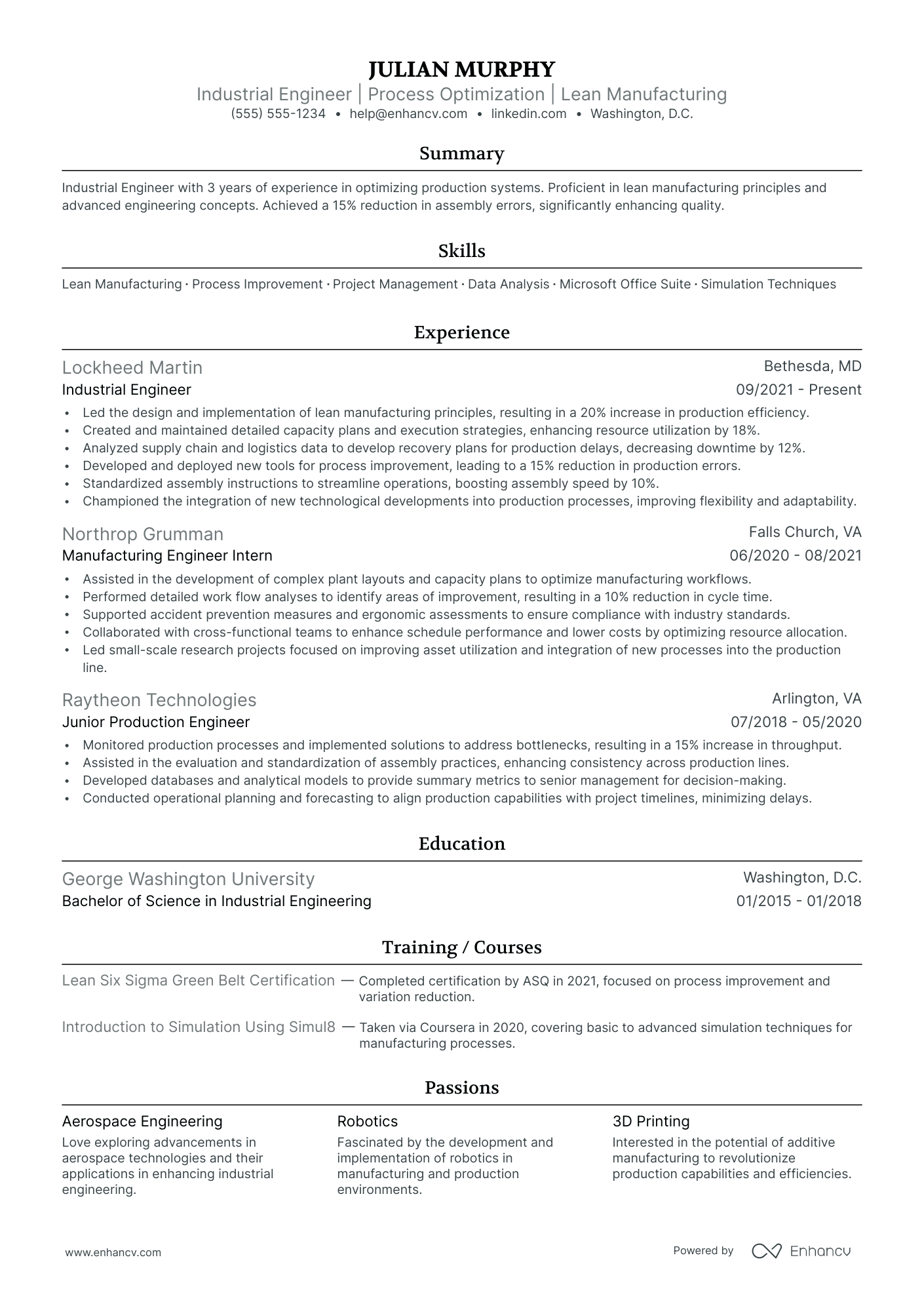 Senior Industrial Engineer resume example