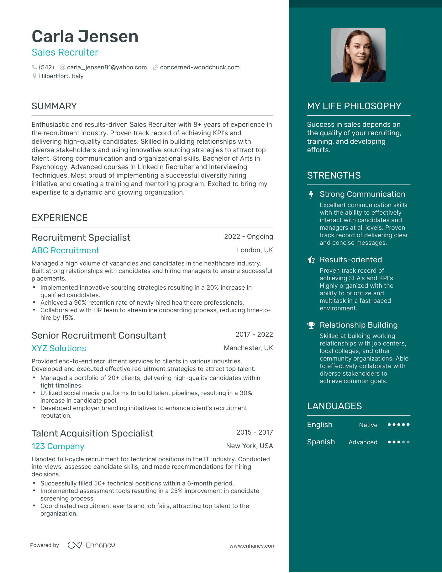 Sales Recruiter resume example