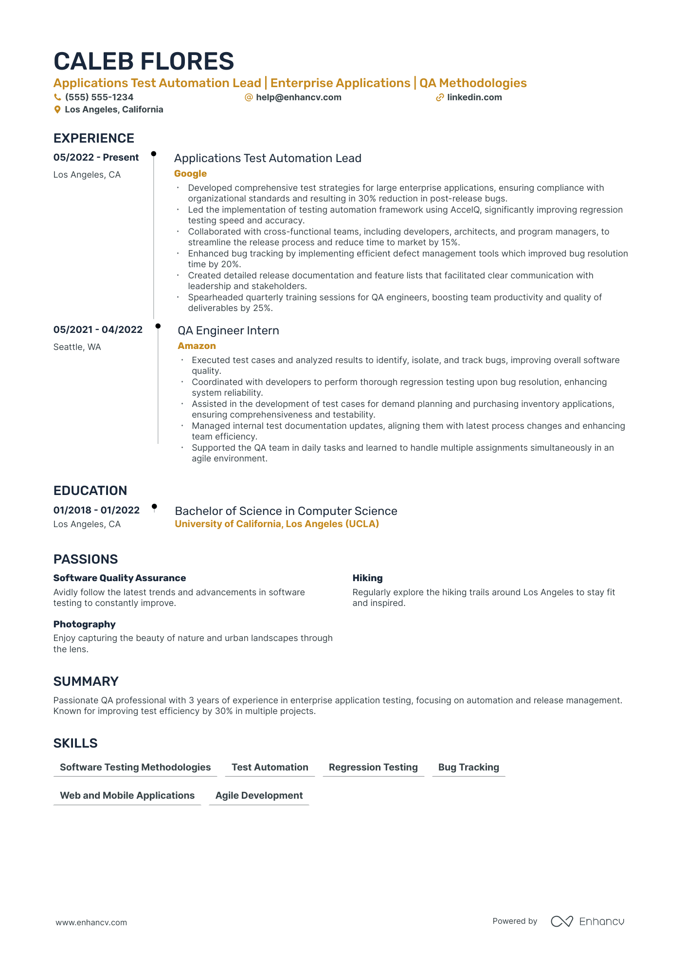 Lead Automation Tester resume example