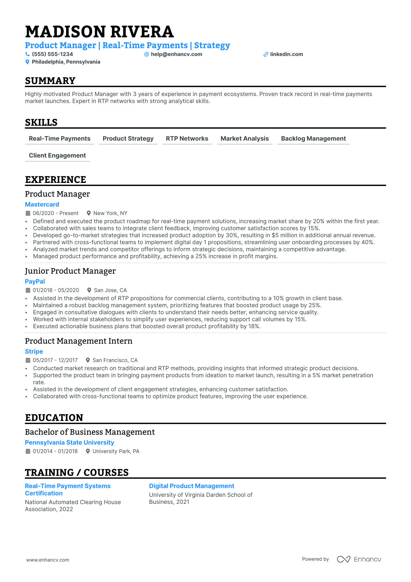 Senior Product Manager resume example