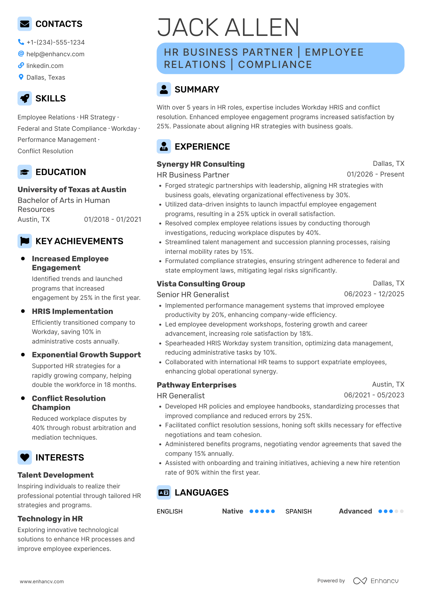 HR Business Partner resume example
