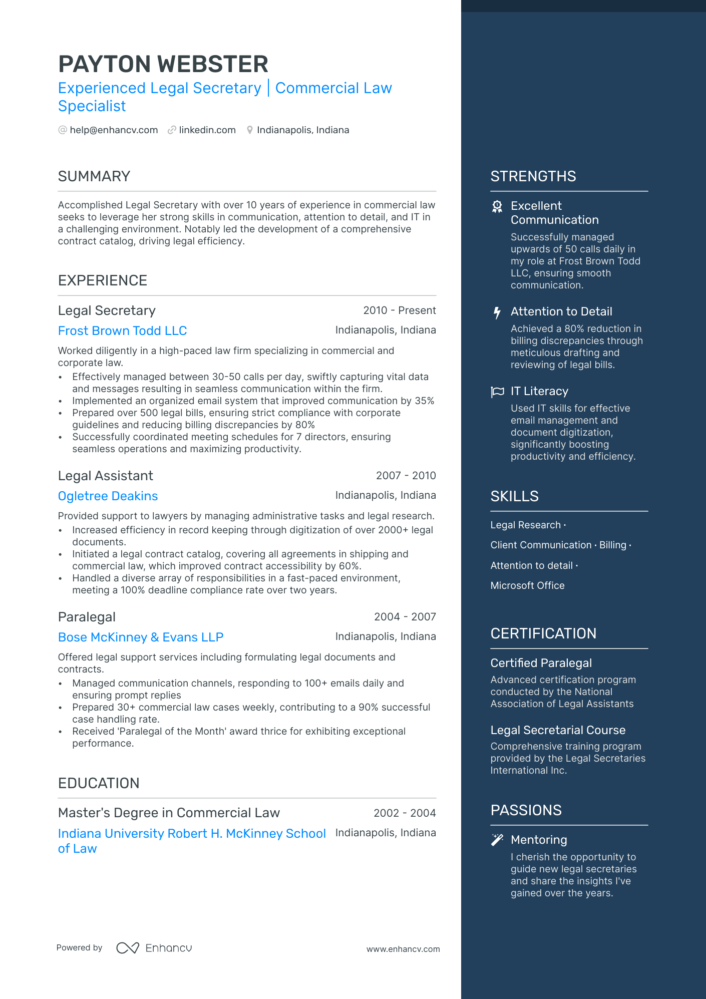 Legal Secretary resume example