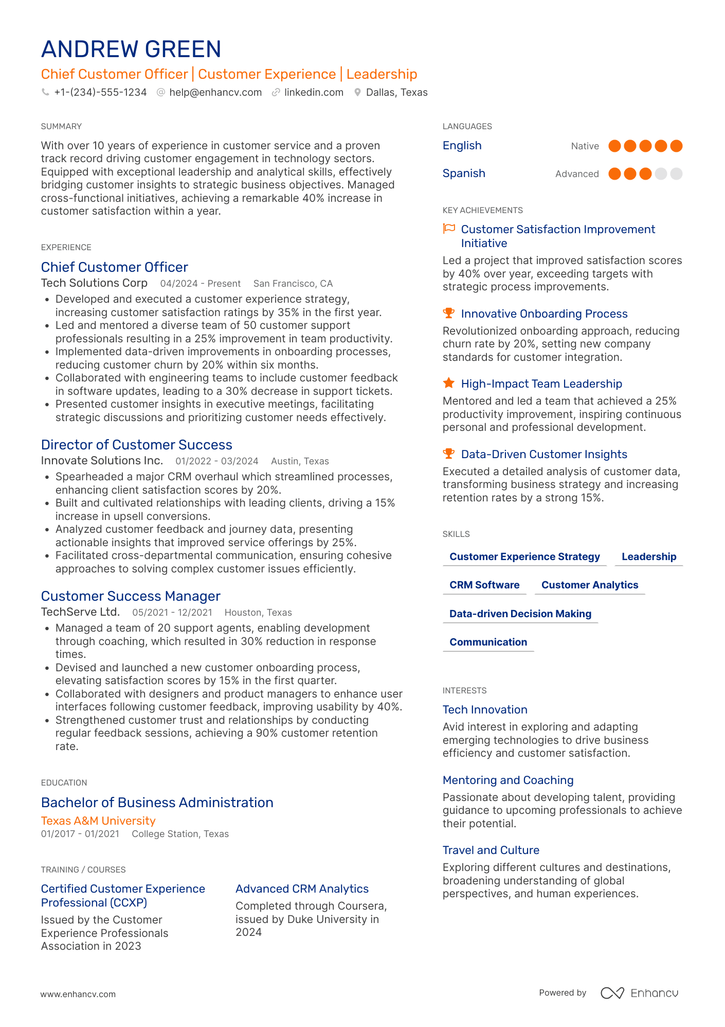 CCO resume example