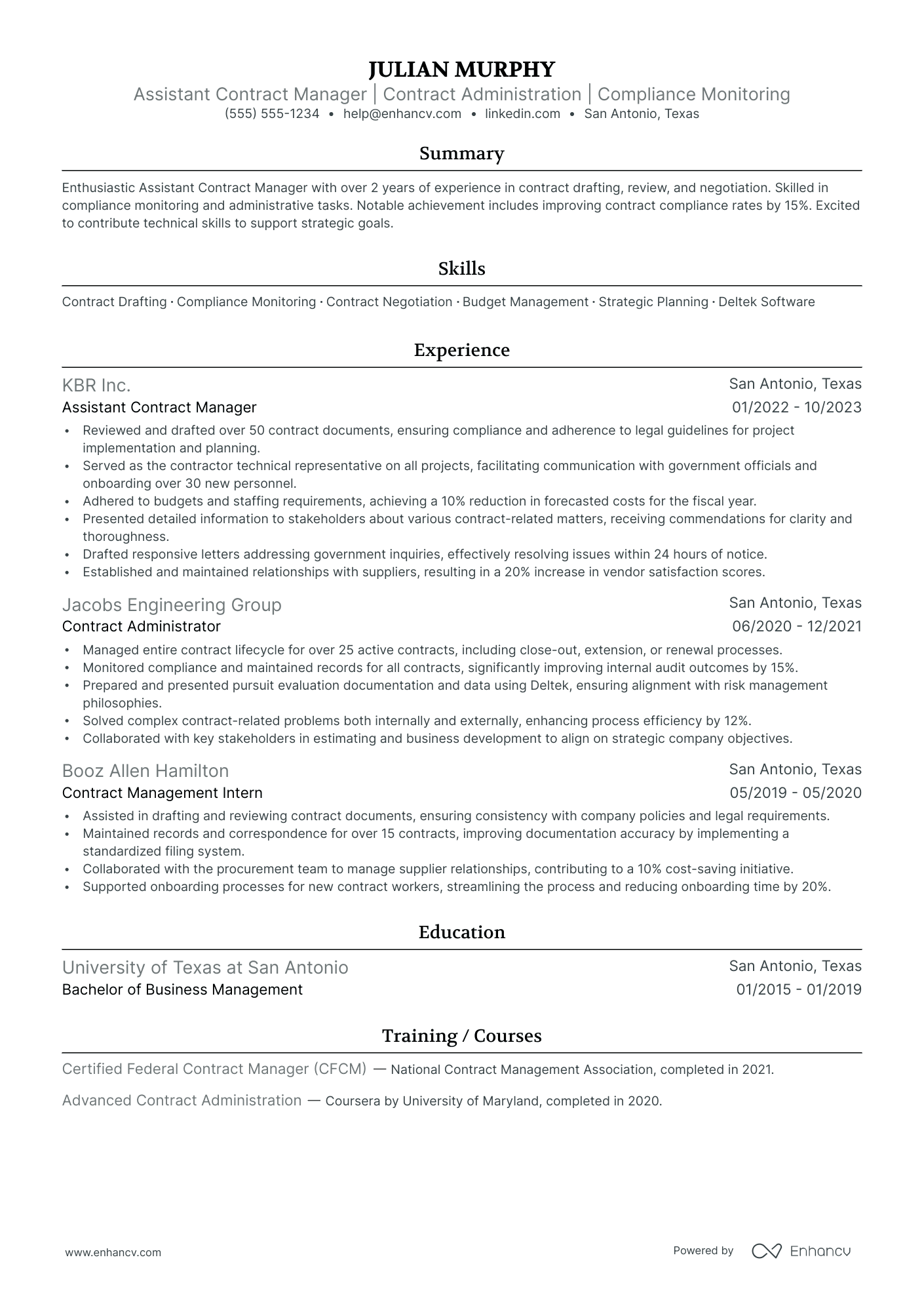 Assistant Contract Manager resume example