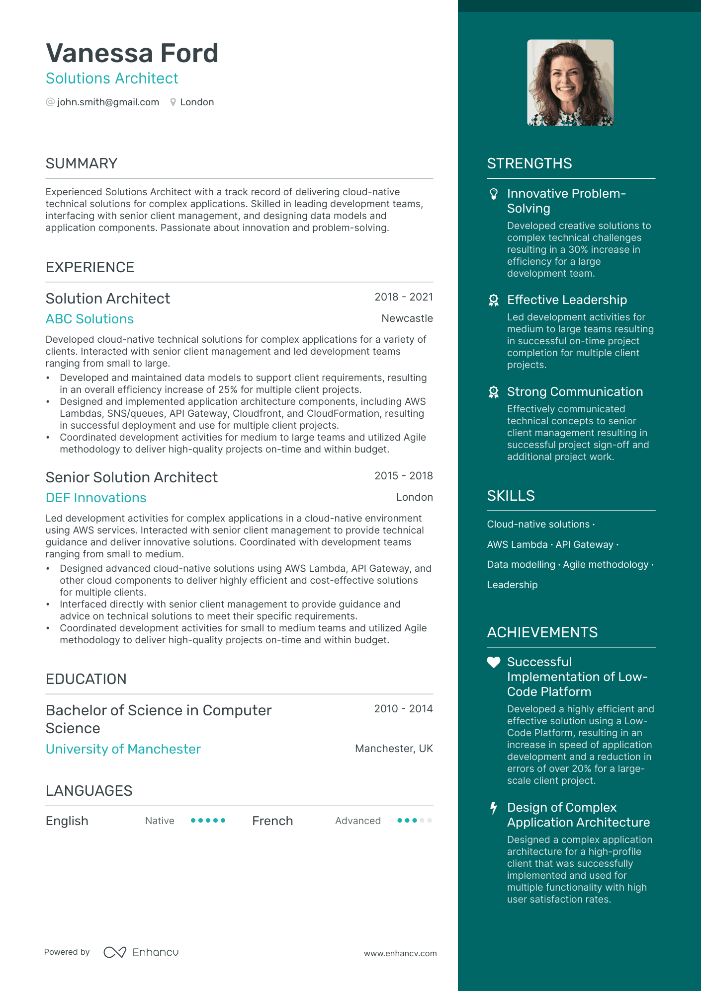 solutions architect resume example