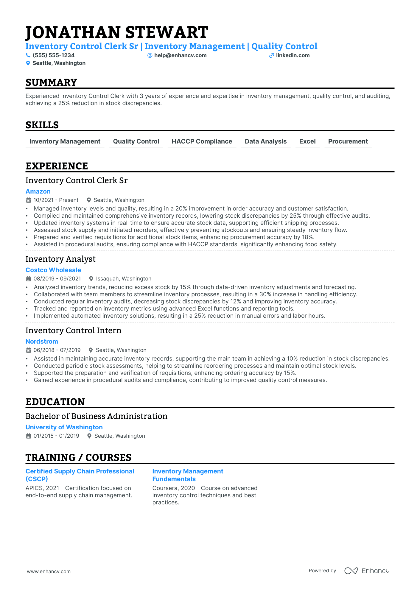 Senior Inventory Clerk Resume Example Resume Example