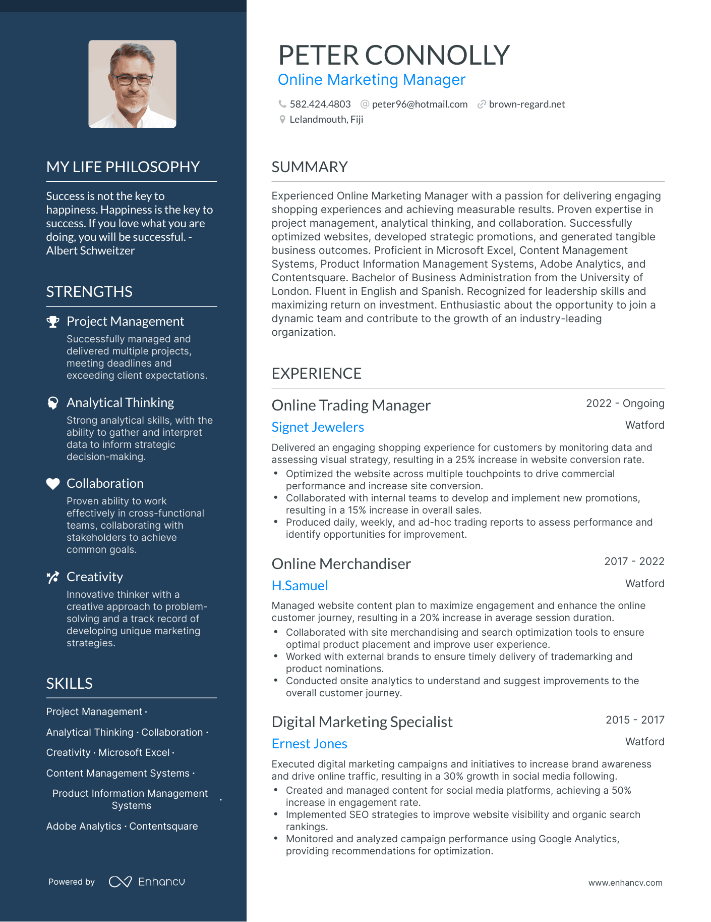Creative Online Marketing Manager Resume Example
