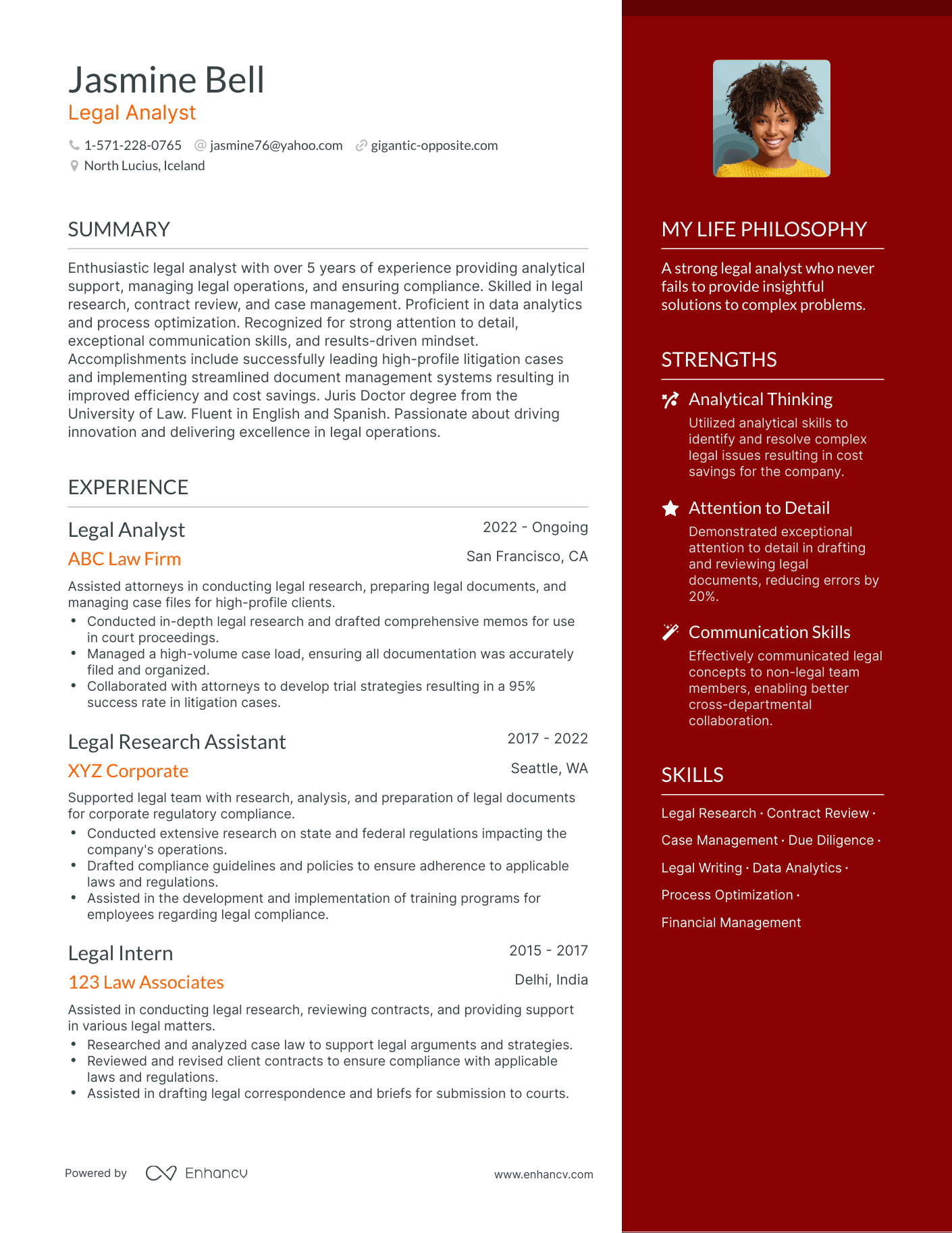 Legal Analyst resume example