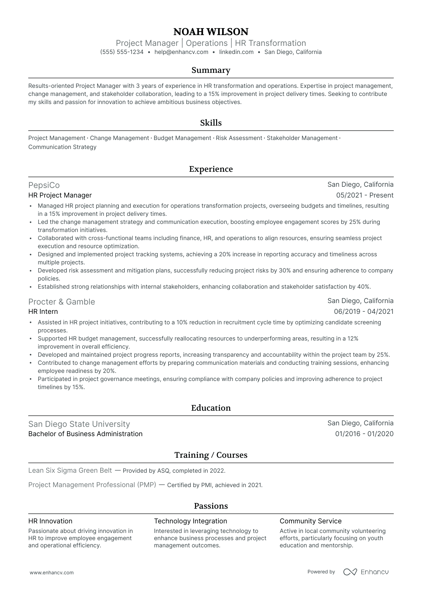 Global HR Operations Manager resume example