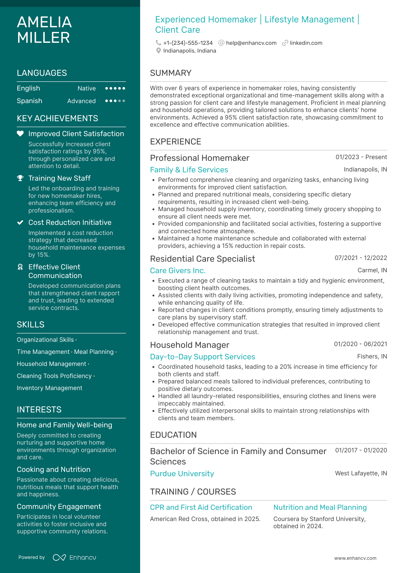 Homemaker resume example