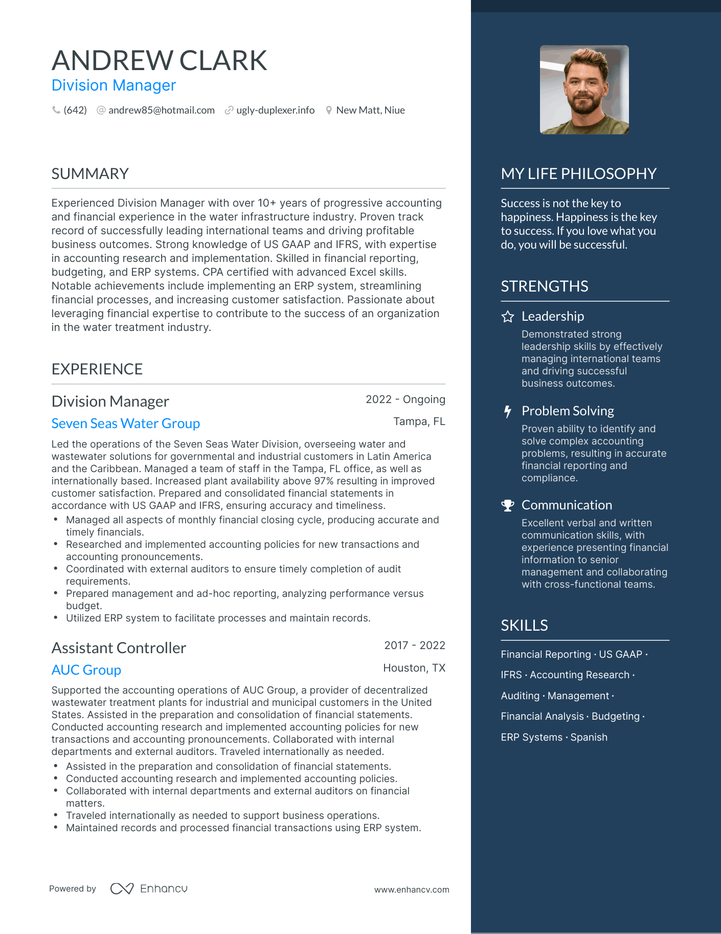 Modern Division Manager Resume Example