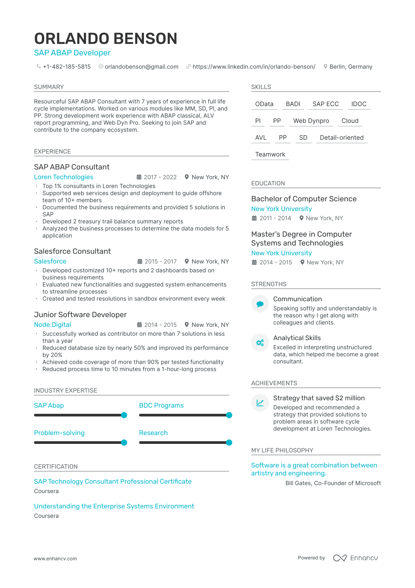 SAP resume example