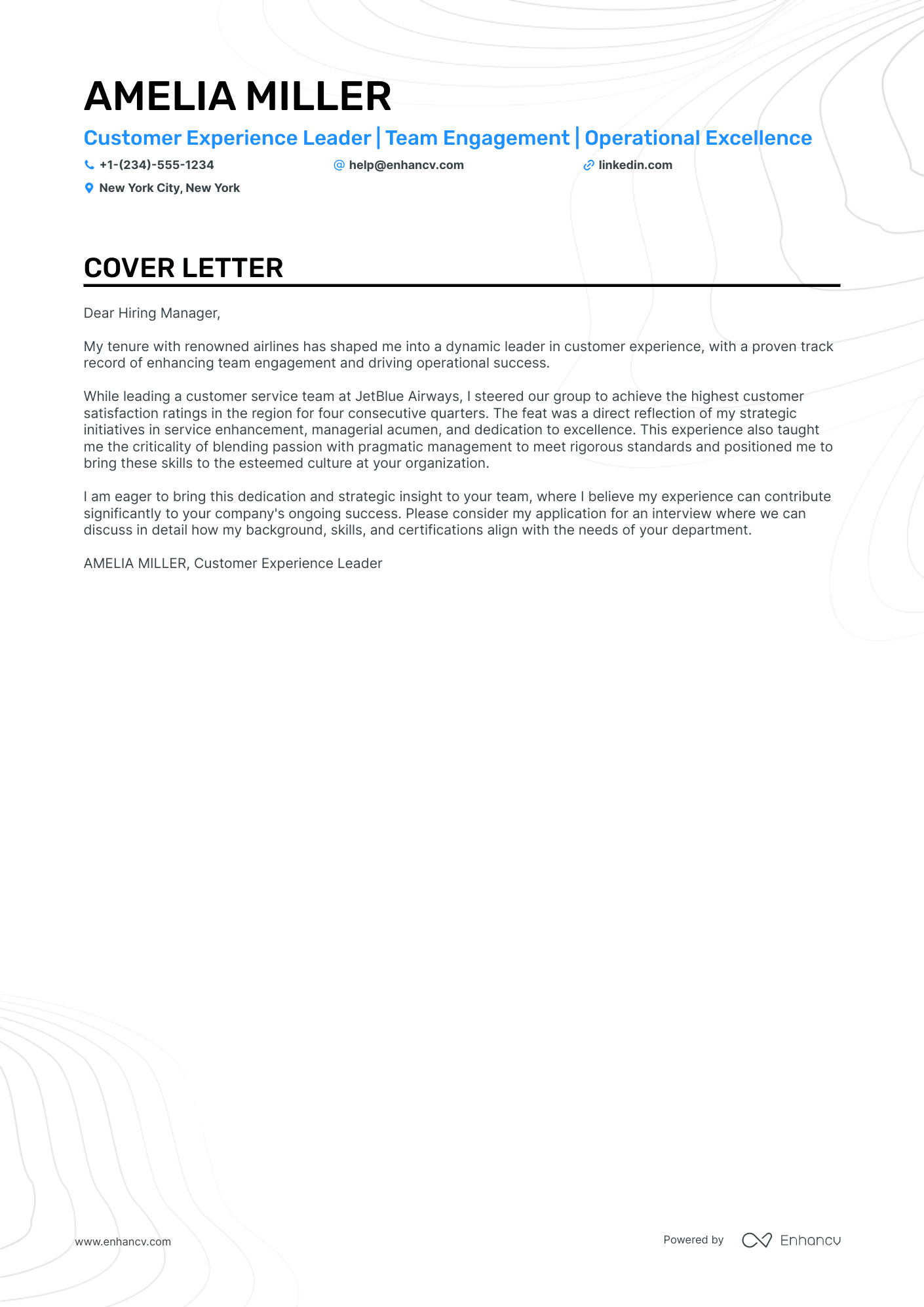 Customer Service Manager cover letter