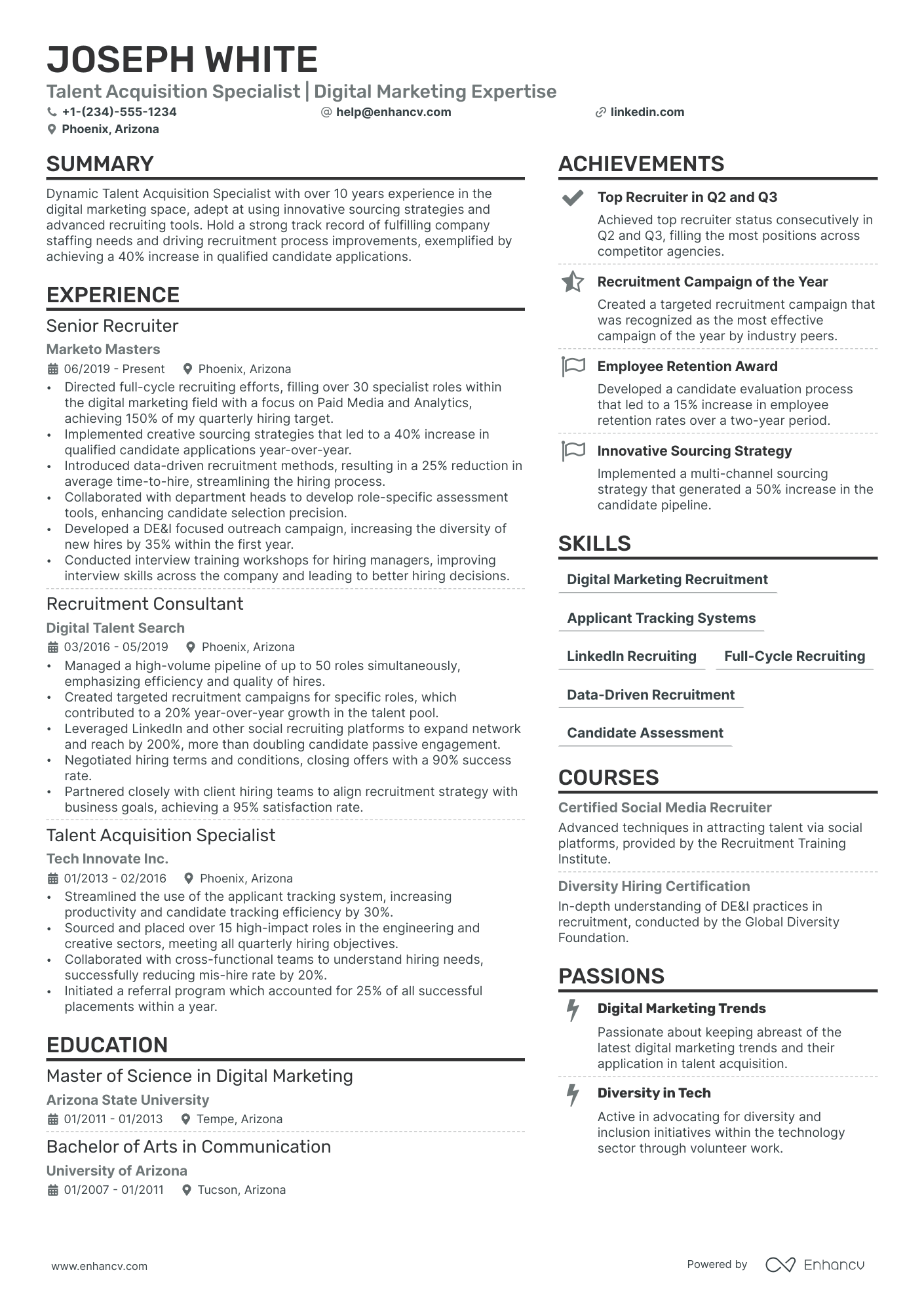 Talent Acquisition Manager resume example