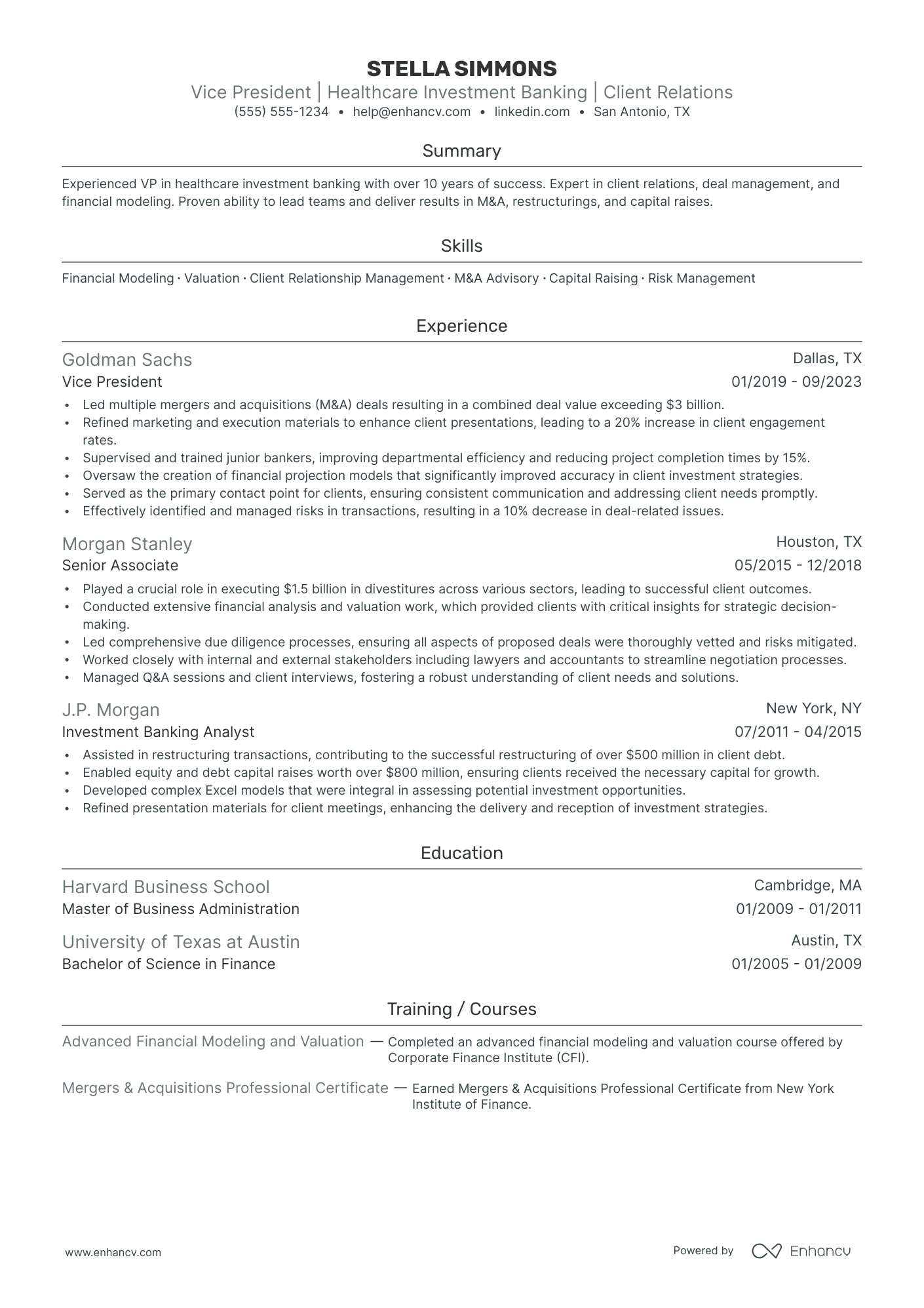 Junior Investment Banker resume example