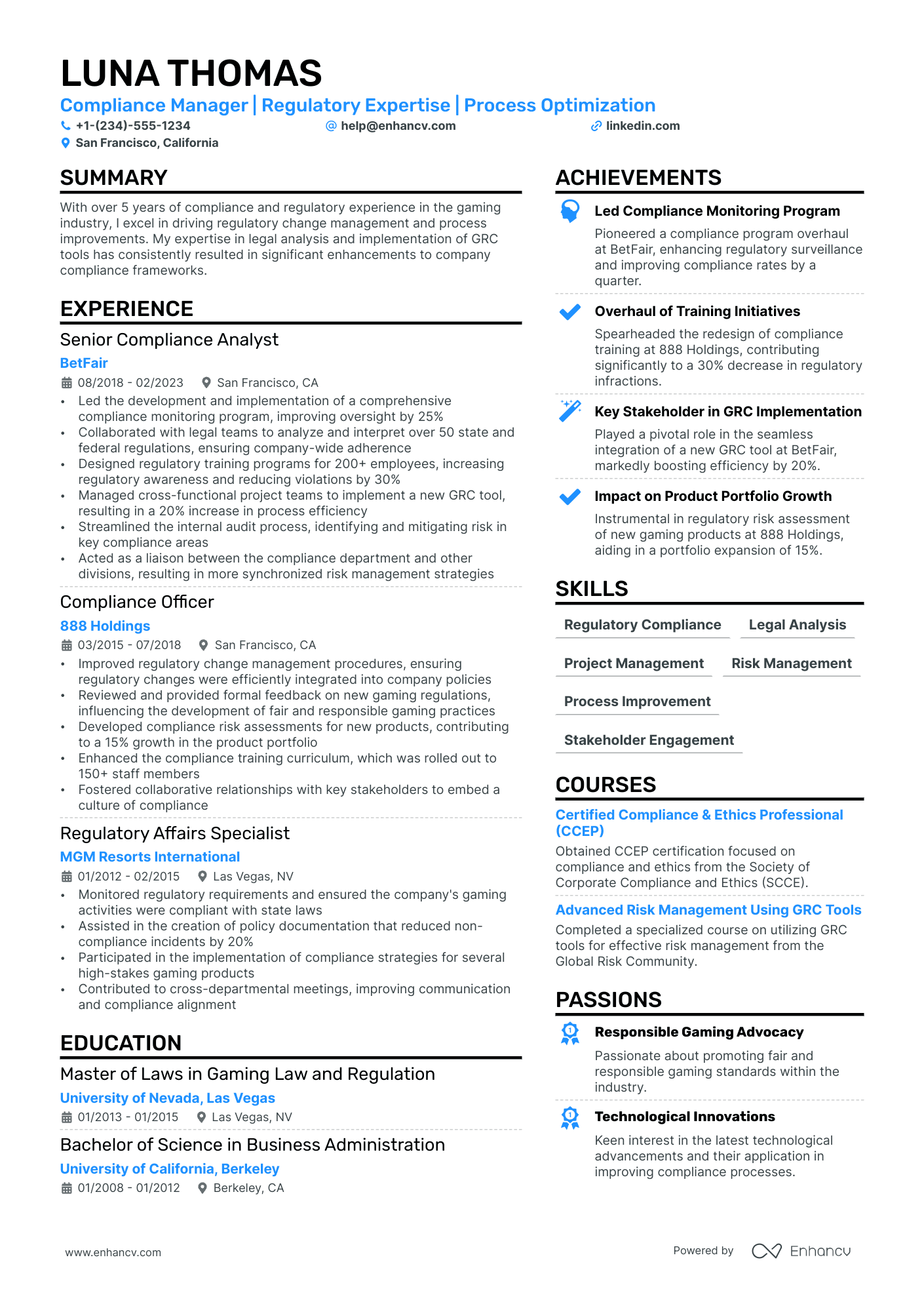 Compliance Manager resume example