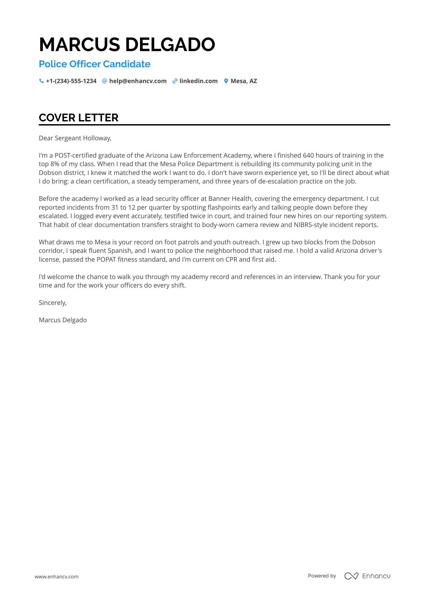 Police Officer cover letter