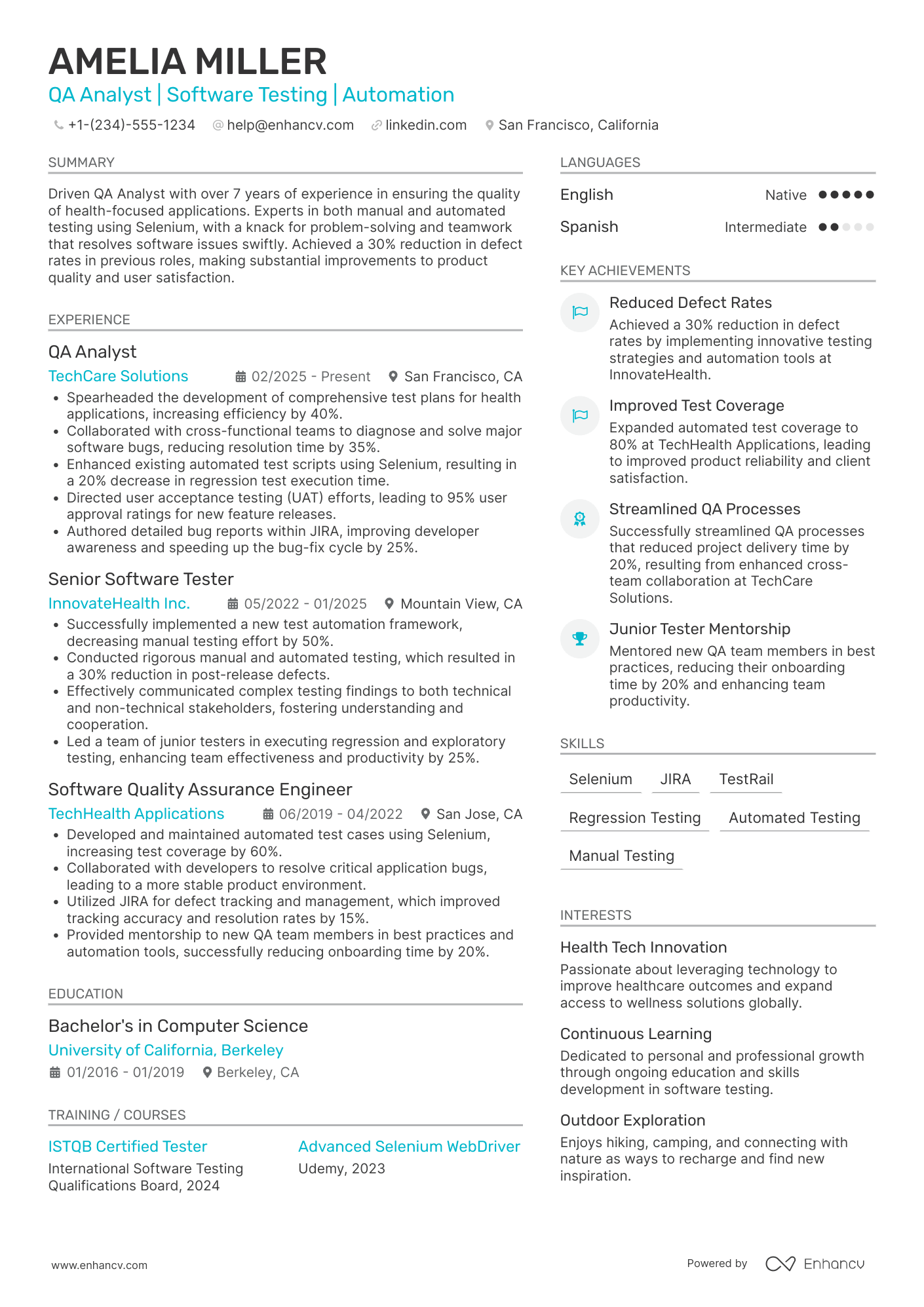 QA Analyst resume example