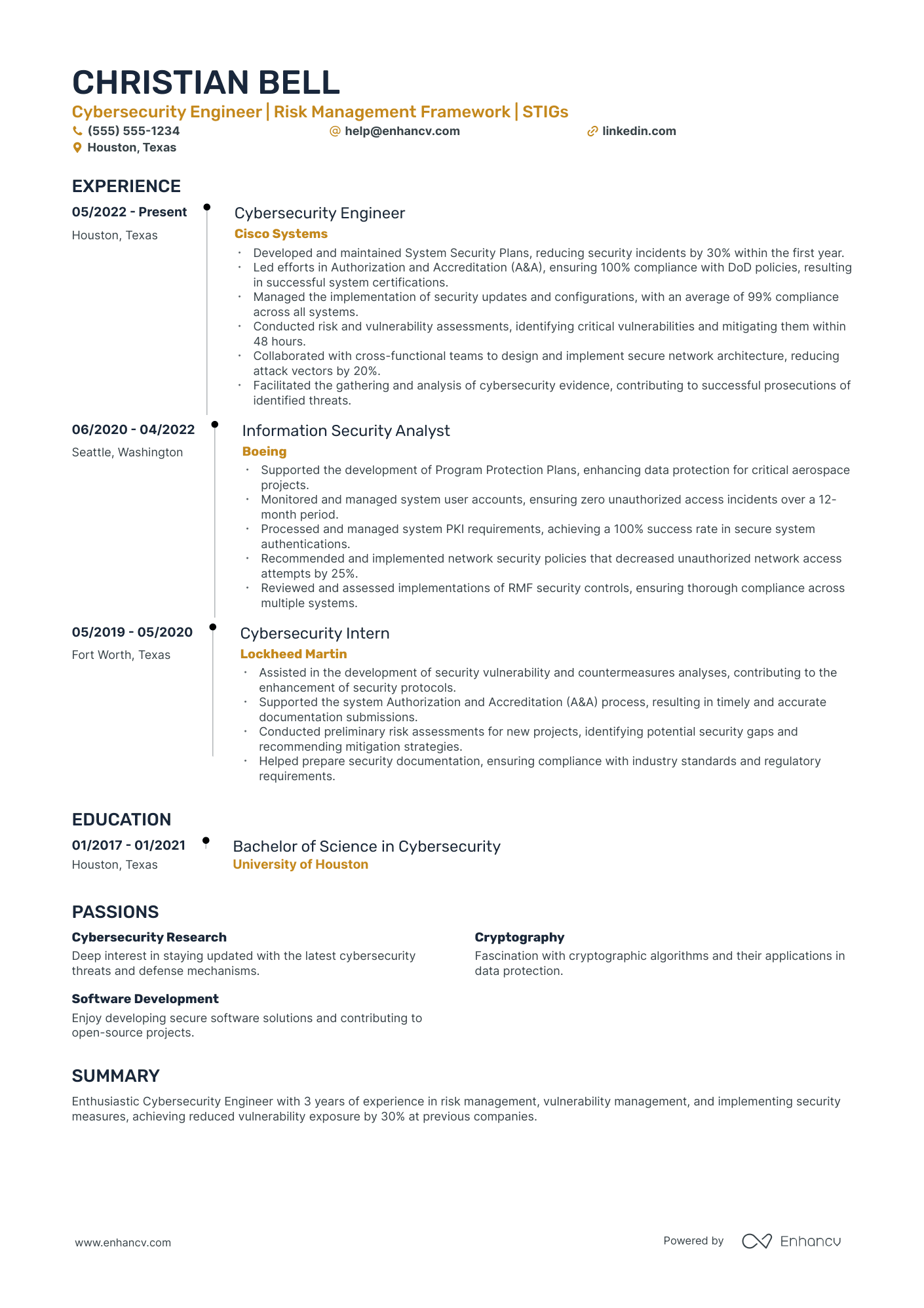 Cybersecurity Engineer resume example