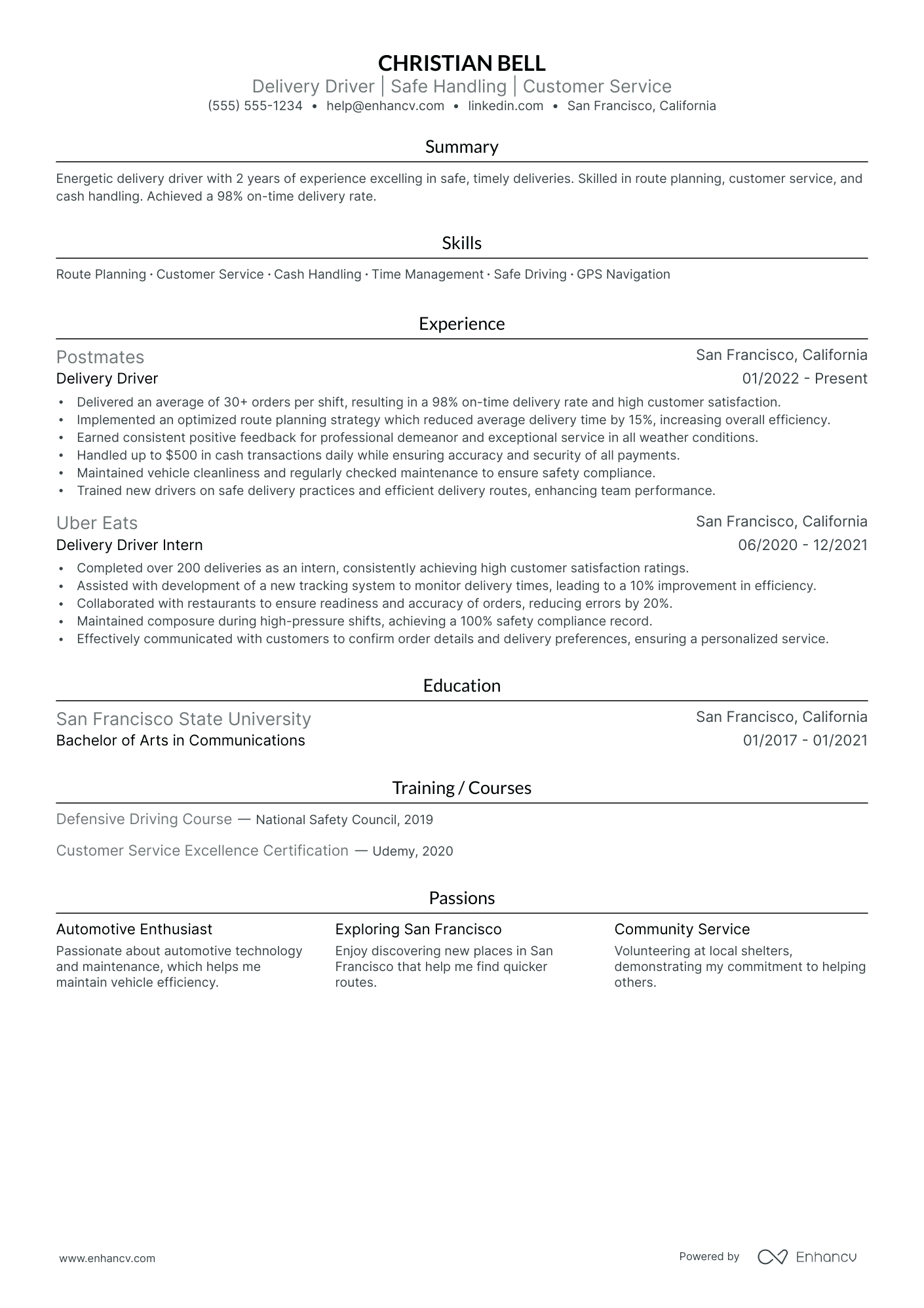 Senior Delivery Driver resume example