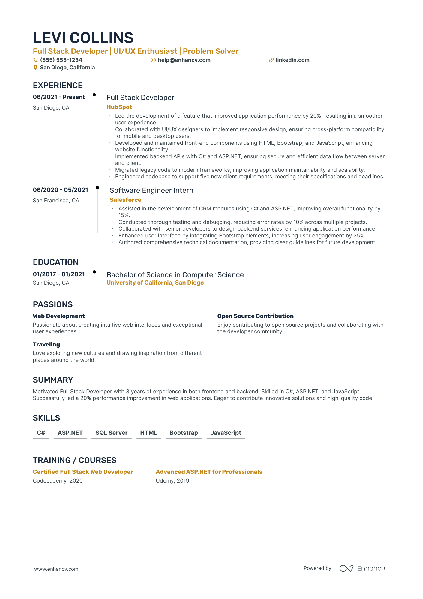 Full Stack Developer resume example