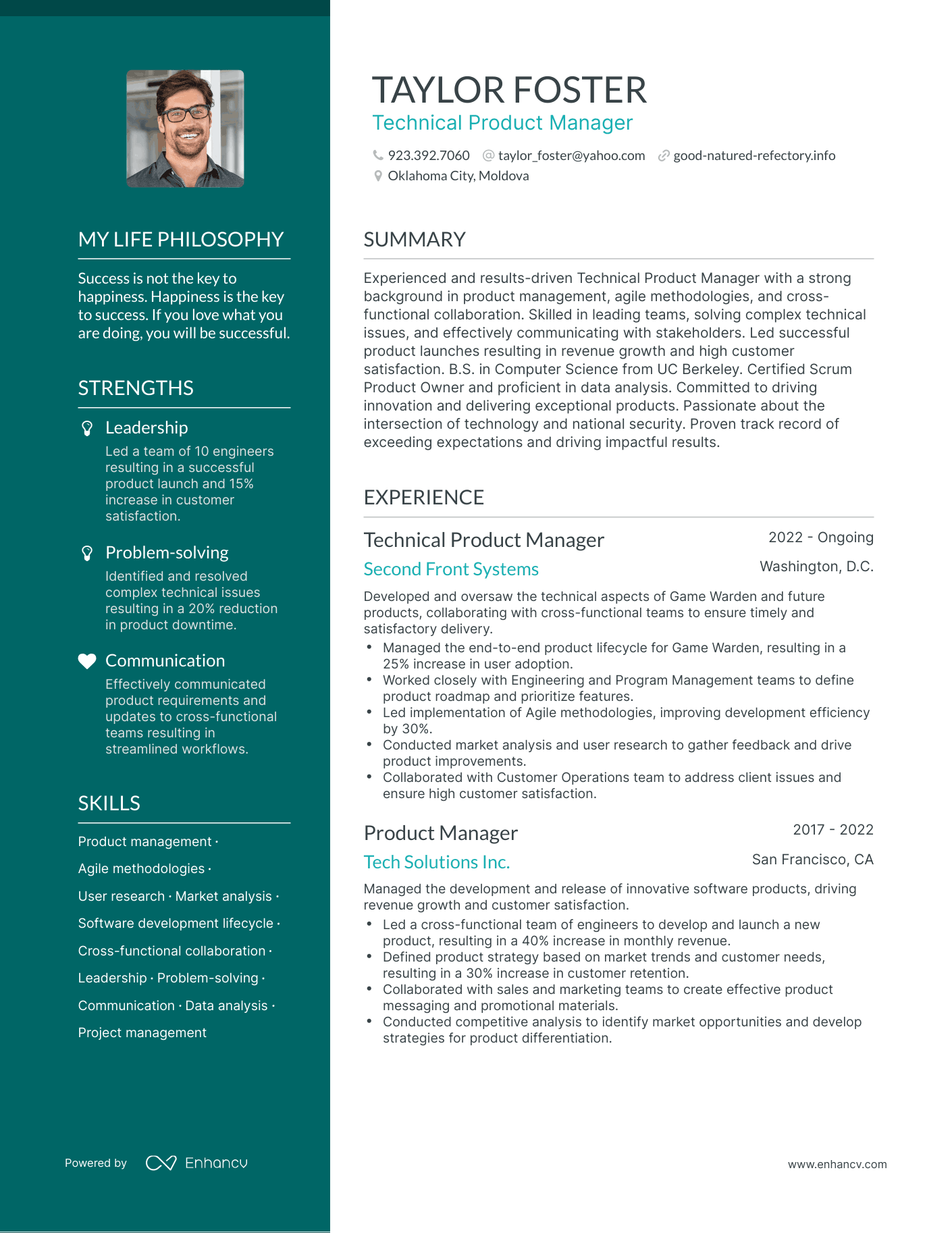 Creative Technical Product Manager Resume Example