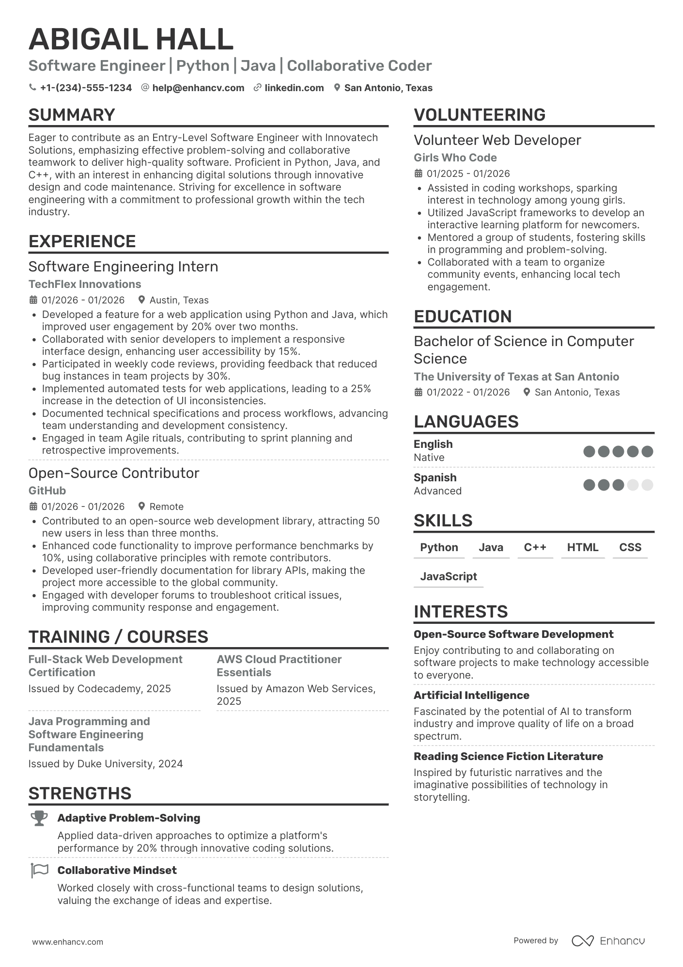 Entry Level Software Engineer resume example