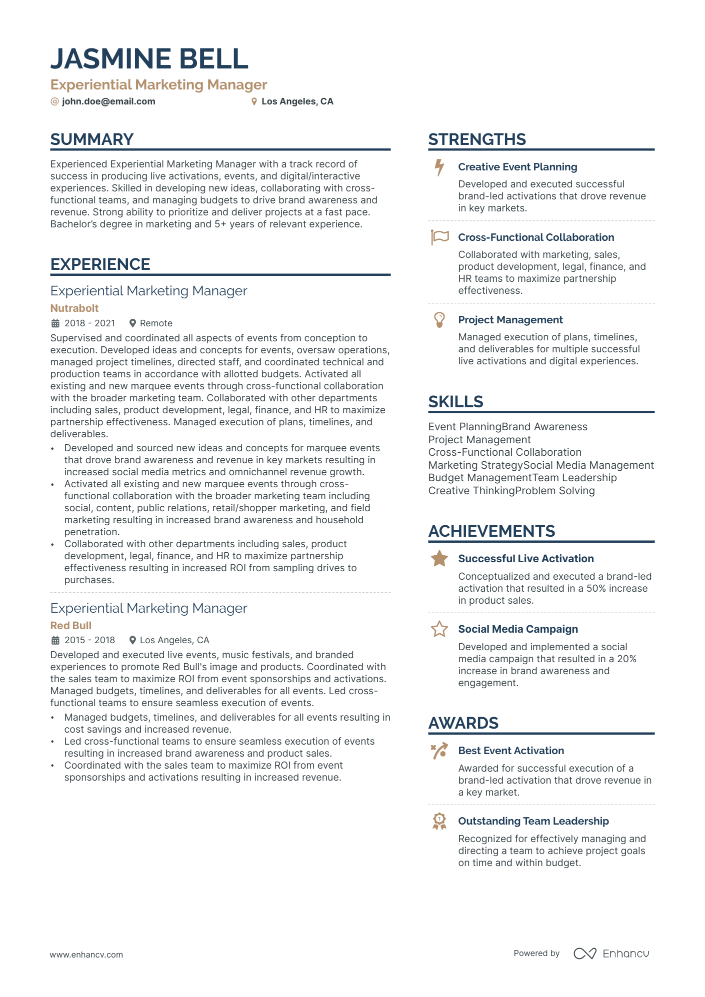 Experiential Marketing resume example