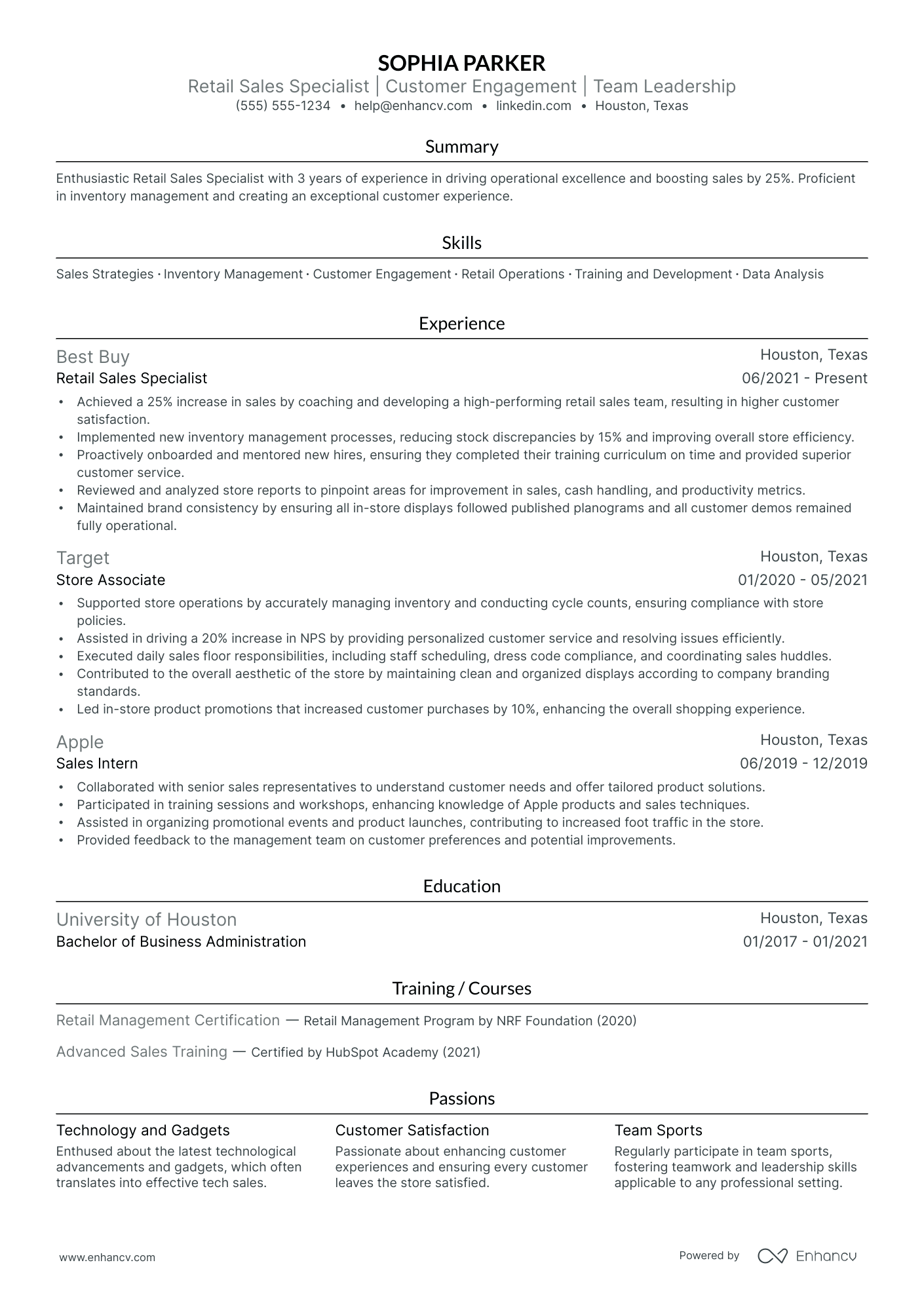 Assistant Retail Manager resume example