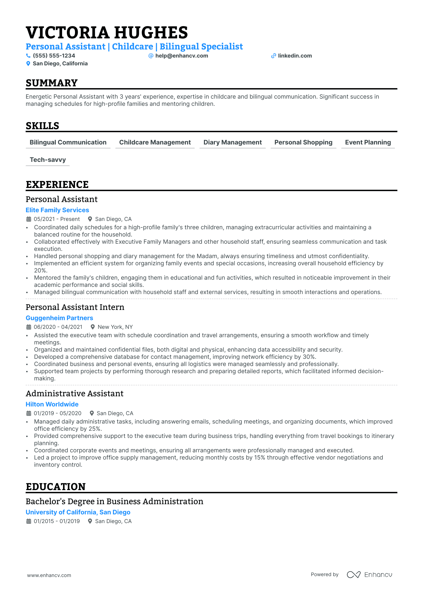 Personal Assistant resume example