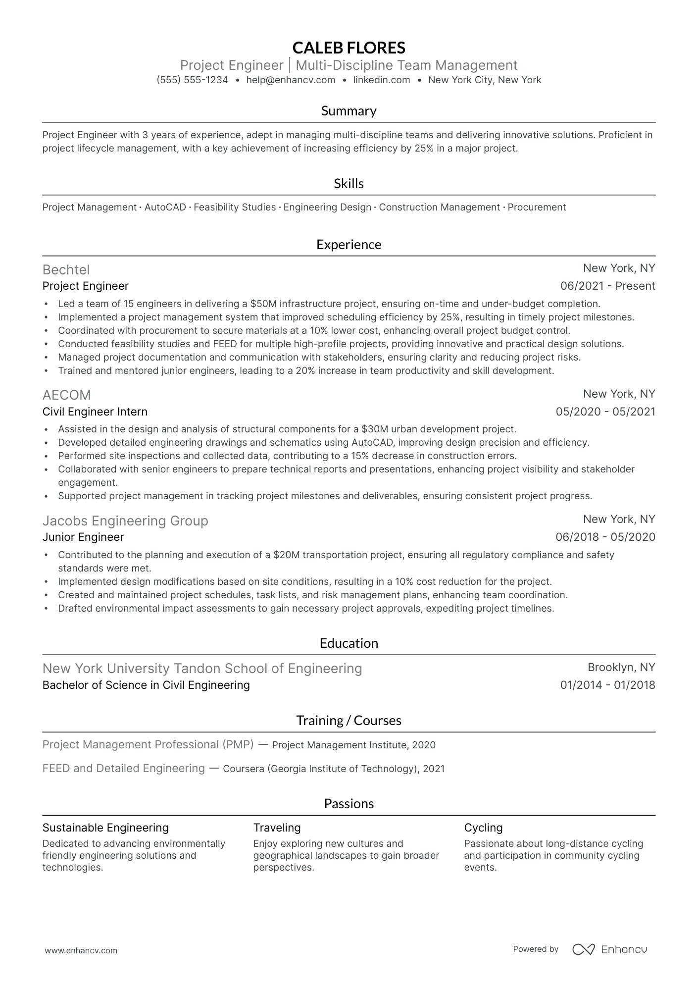 Industrial Project Engineer resume example