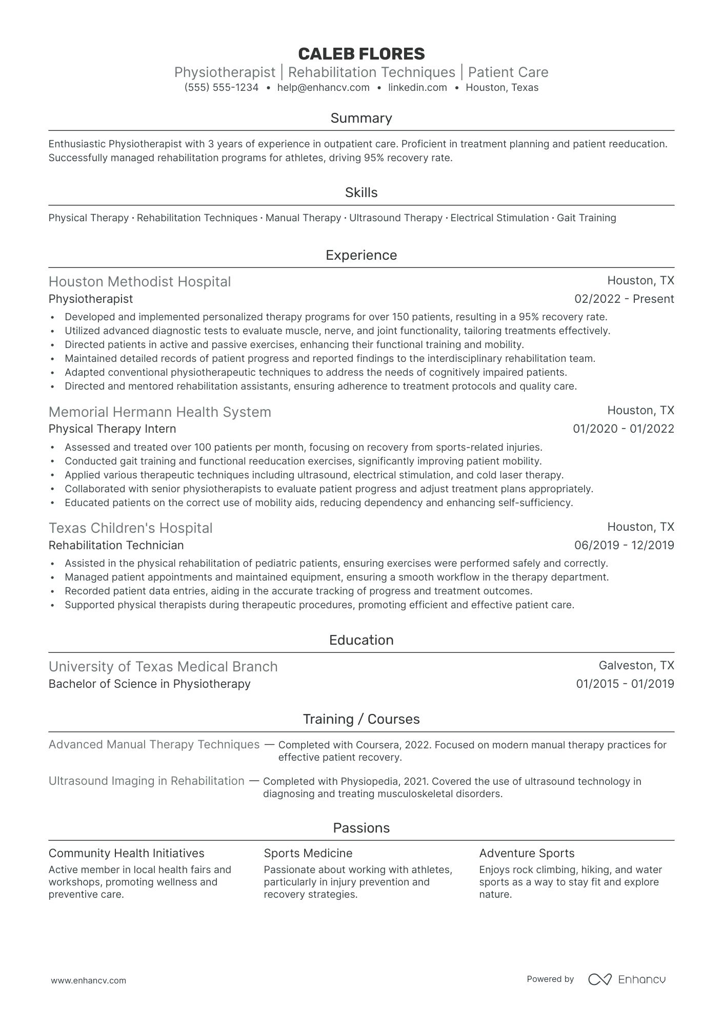 Assistant Physiotherapist resume example