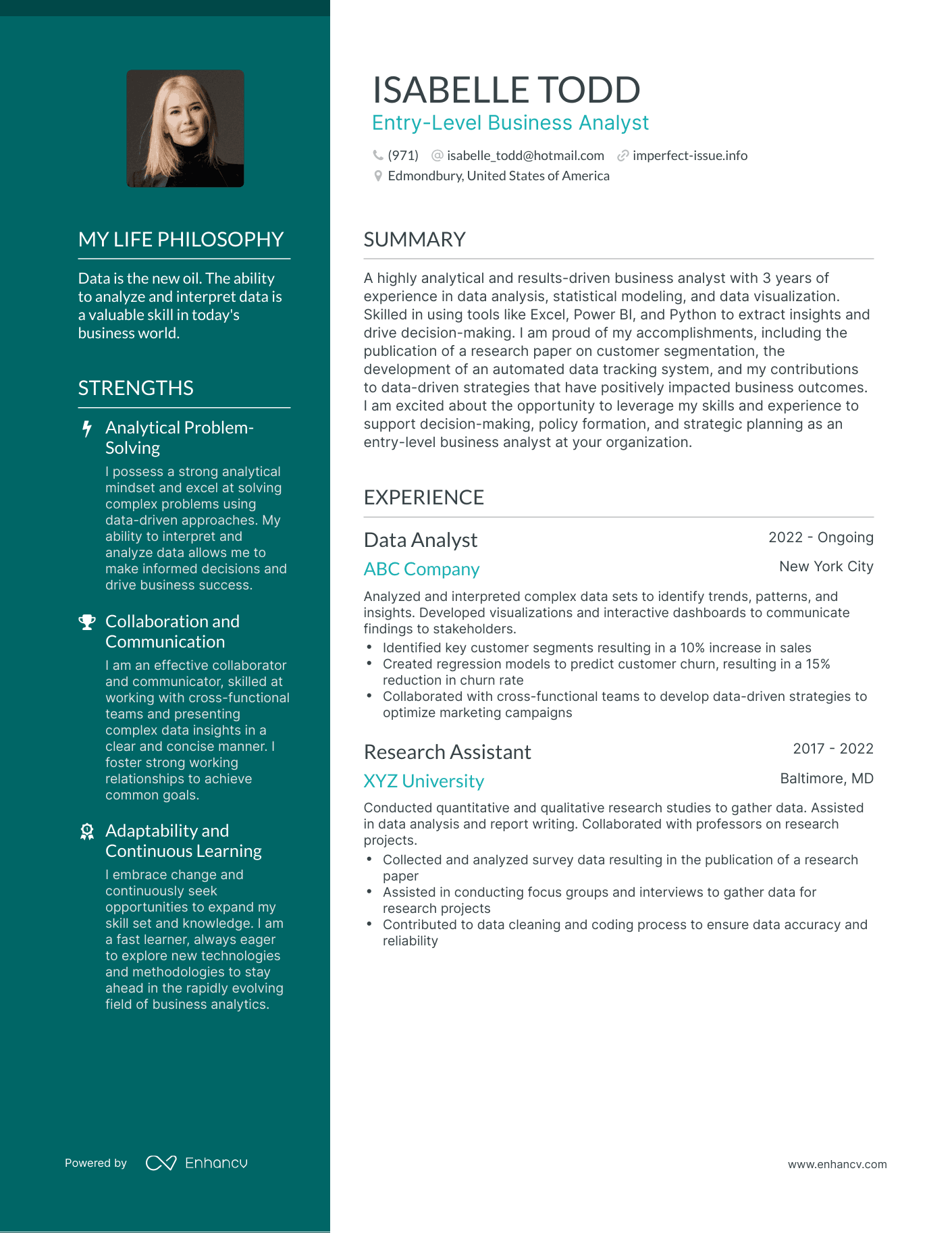 entry level business analyst resume examples