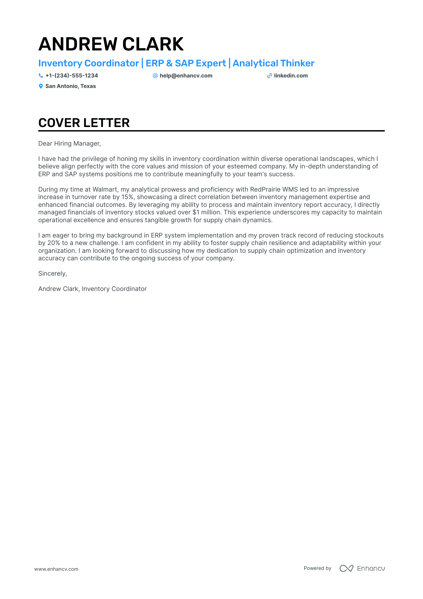 Inventory Coordinator cover letter