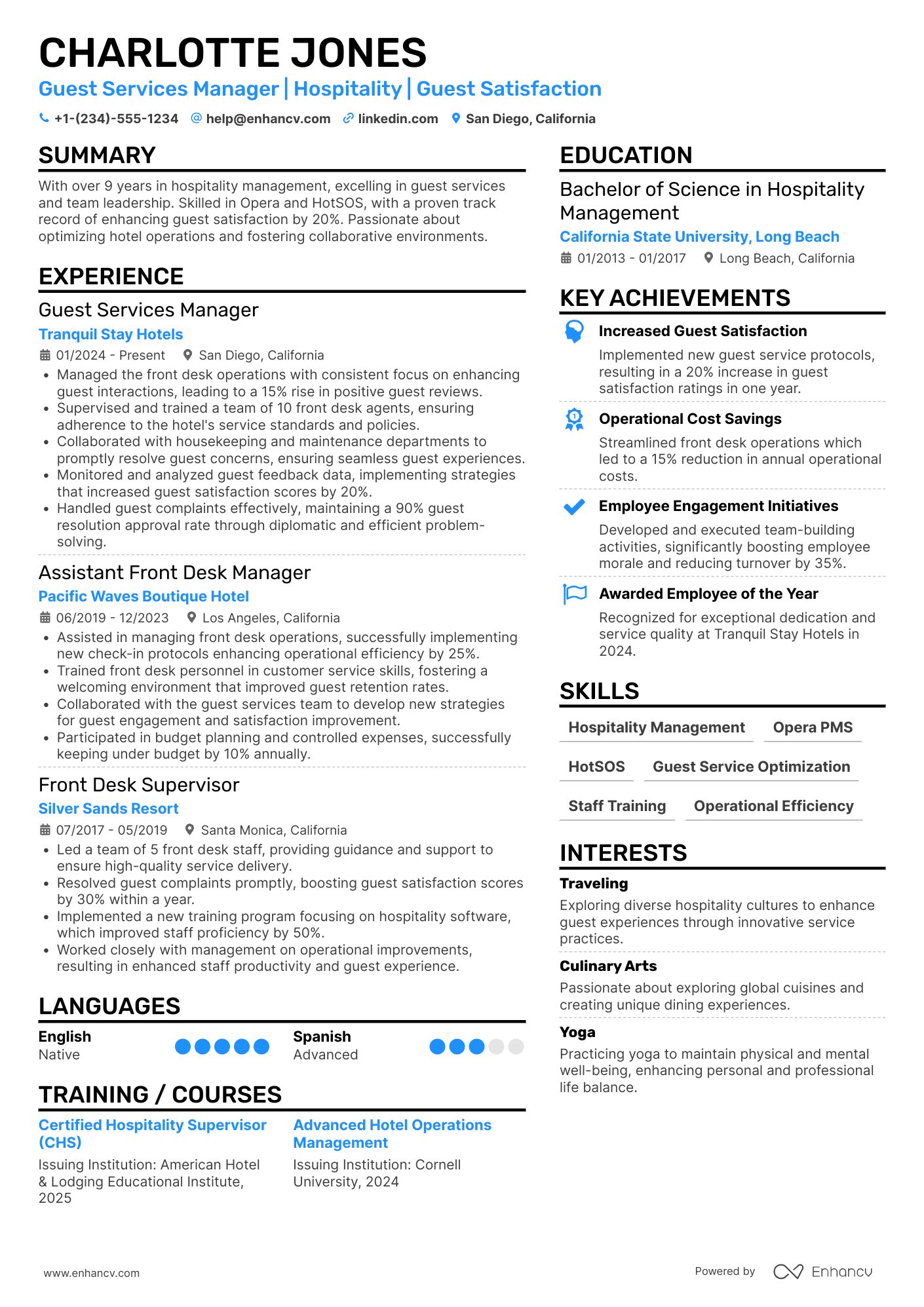 Hospitality resume example